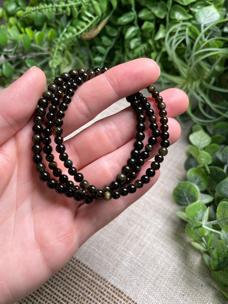 Gold Sheen Obsidian 4mm Beaded Bracelet