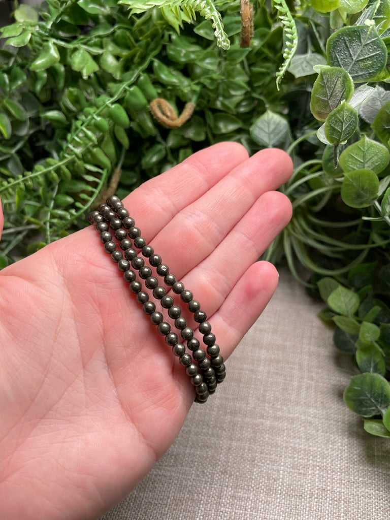 Pyrite 4mm Beaded Bracelet