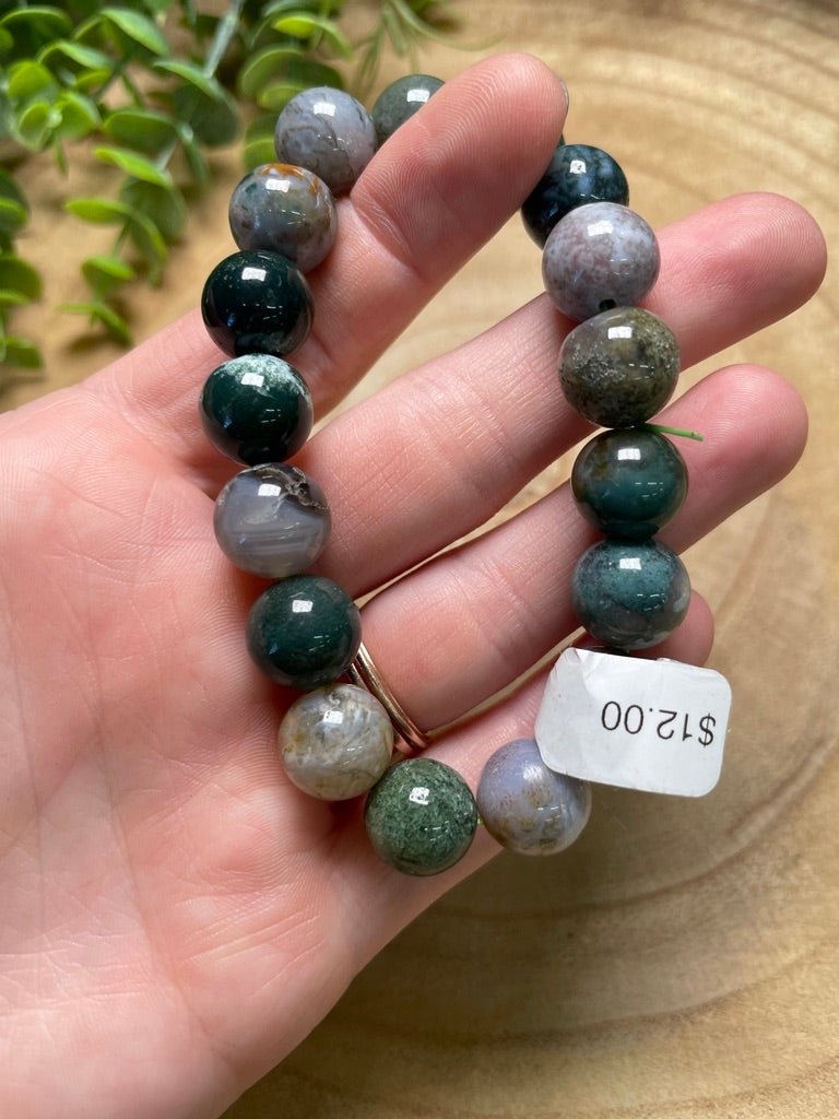 12mm Beaded Moss Agate Bracelet | Copper Ashes