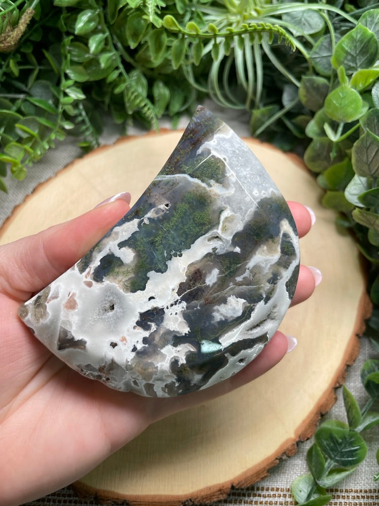Moss Agate Moon Dish (Chipped)