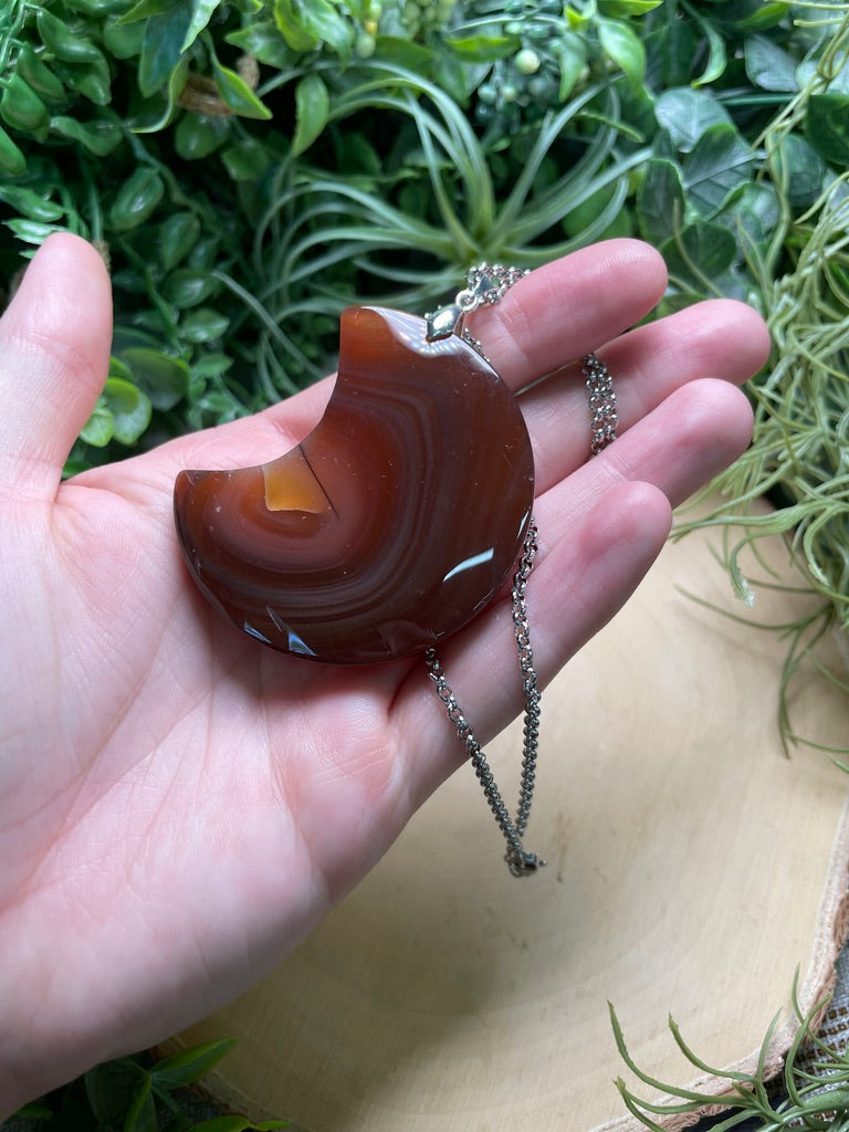 Chunky Red Agate Moon Necklace