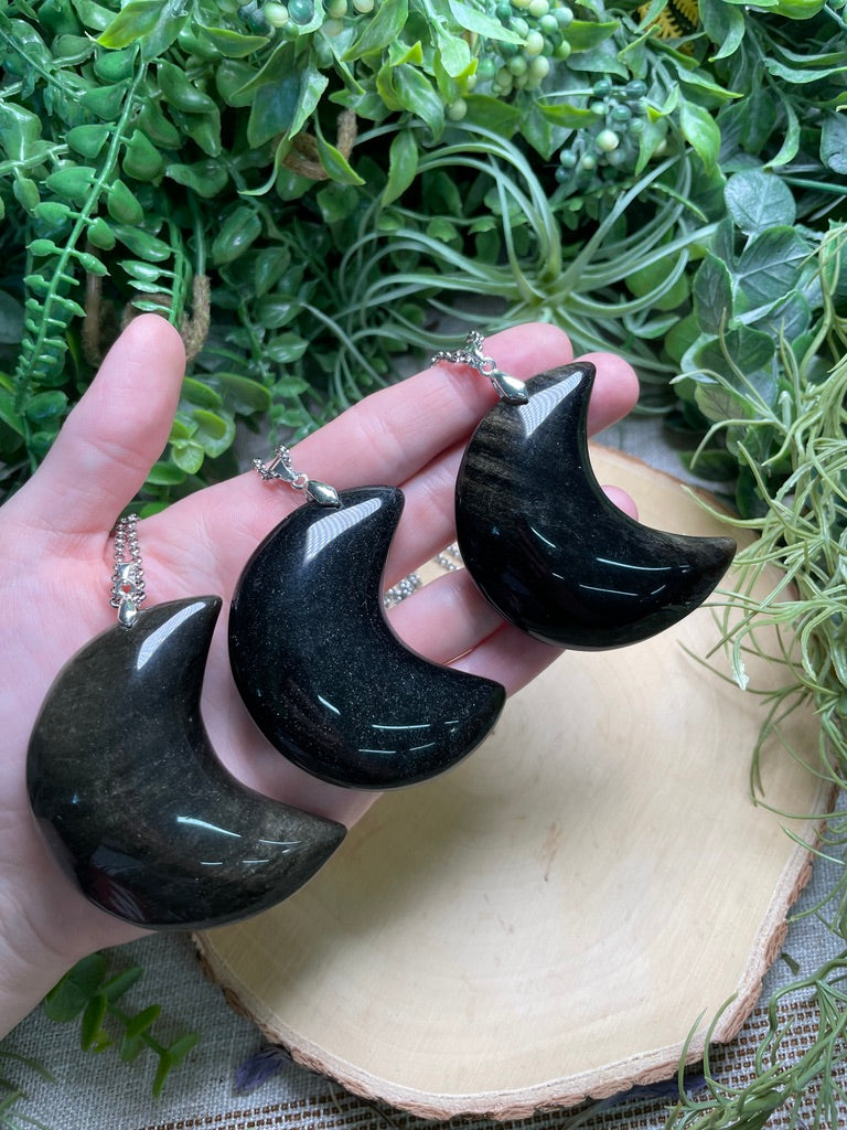 Chunky Sheen Obsidian Moon Necklace