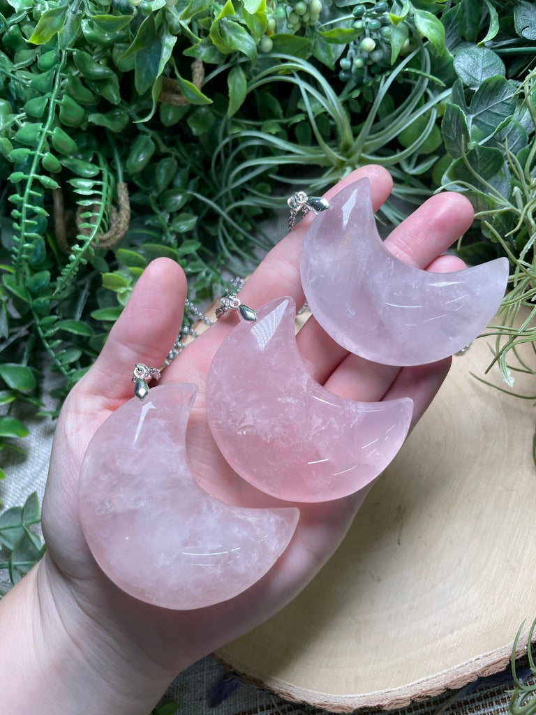 Chunky Rose Quartz Moon Necklace