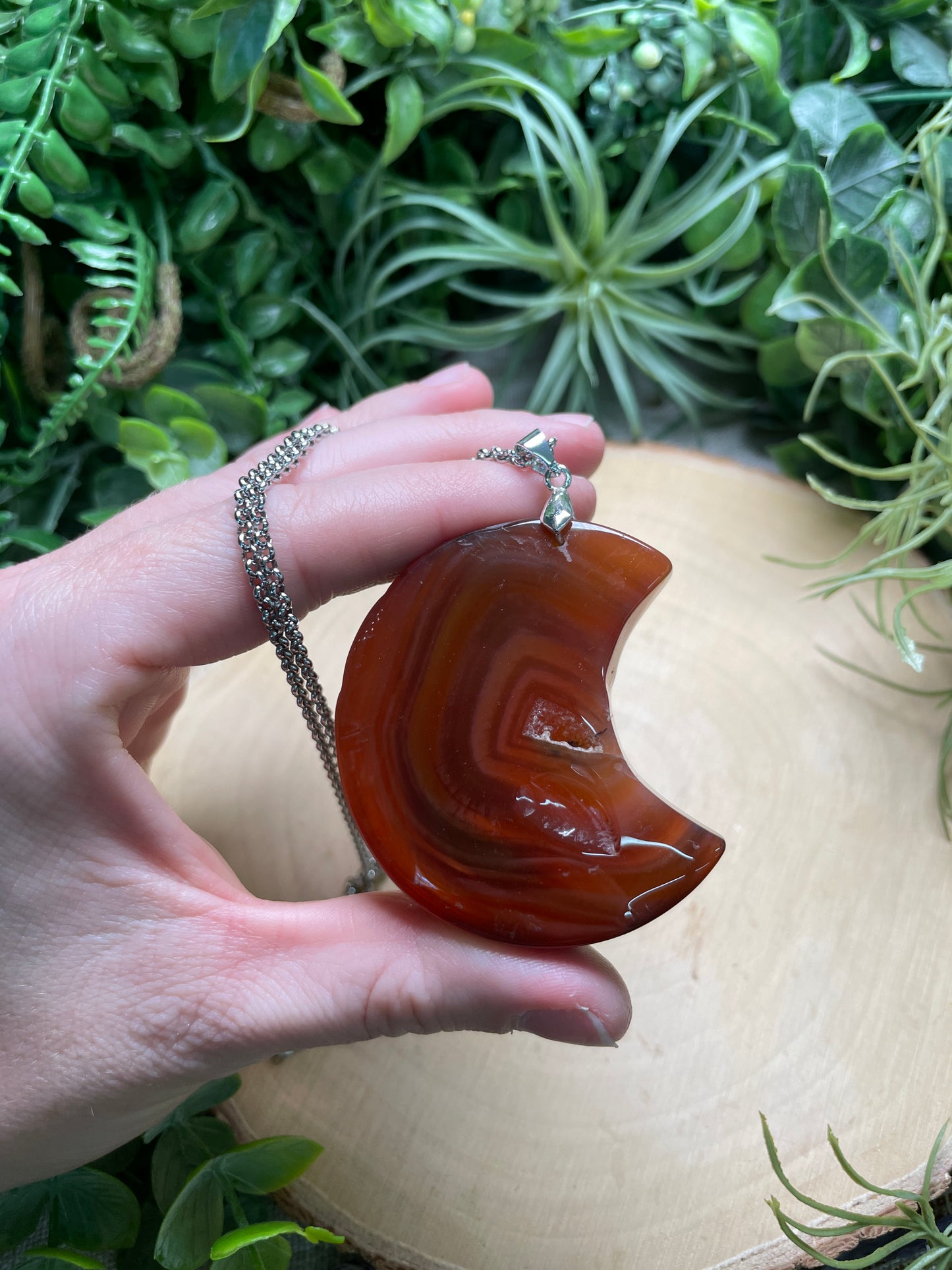 Chunky Red Agate Moon Necklace