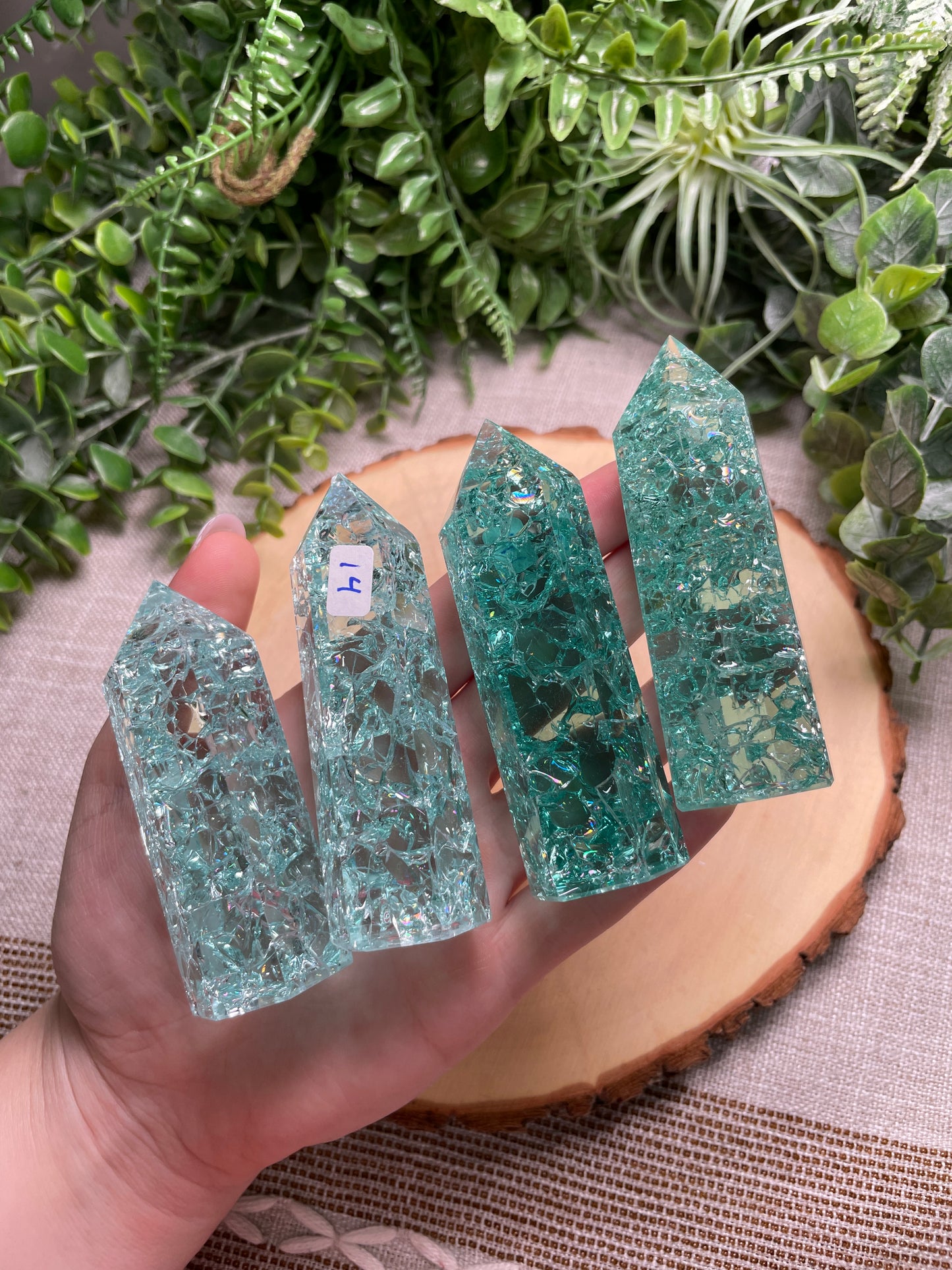 Blue/Green Crackle Quartz (Glass) Tower