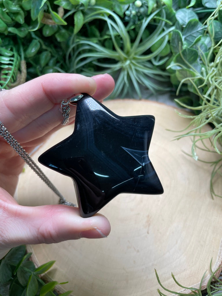 Chunky Black Agate Star Necklace