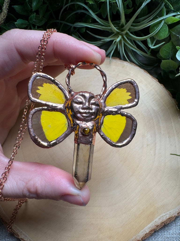 Isla- Tigers Eye, Quartz, and Butterfly Wing Necklace