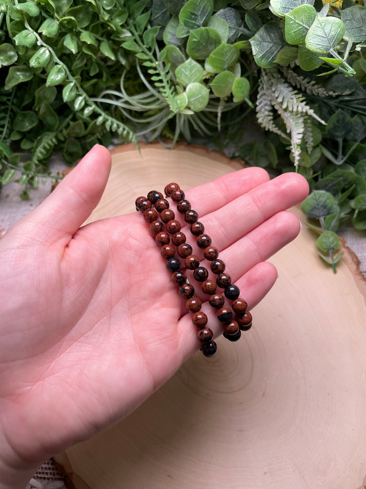 6mm Beaded Red Obsidian Bracelet
