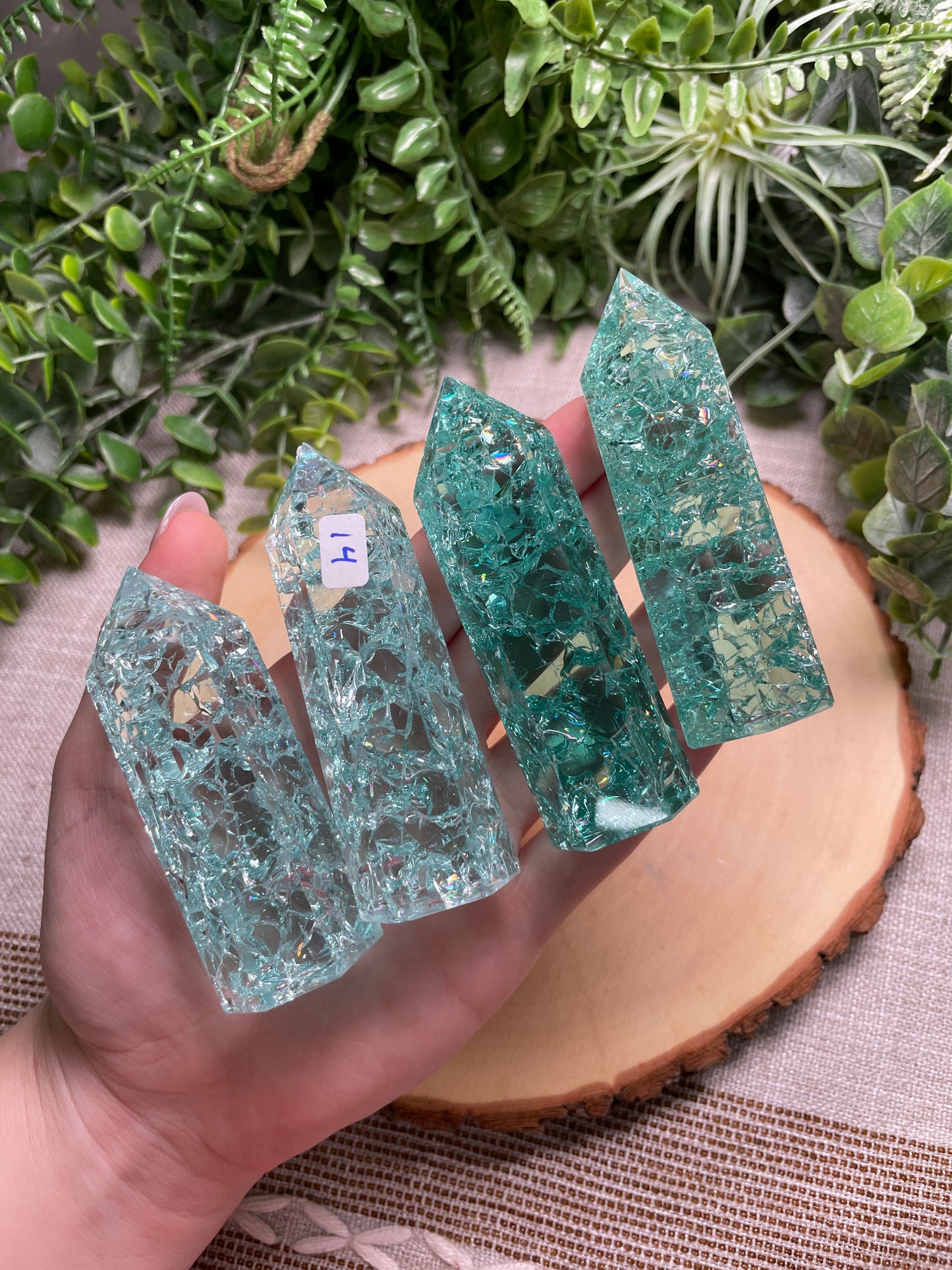 Blue/Green Crackle Quartz (Glass) Tower