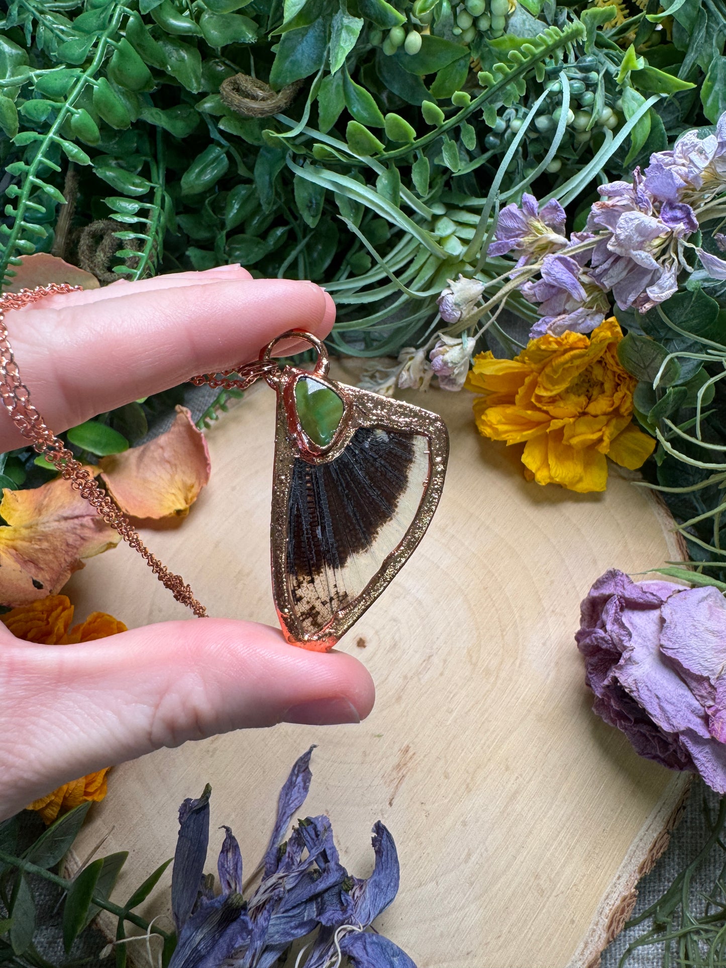 Natural Turquoise and Grasshopper Wing Necklace