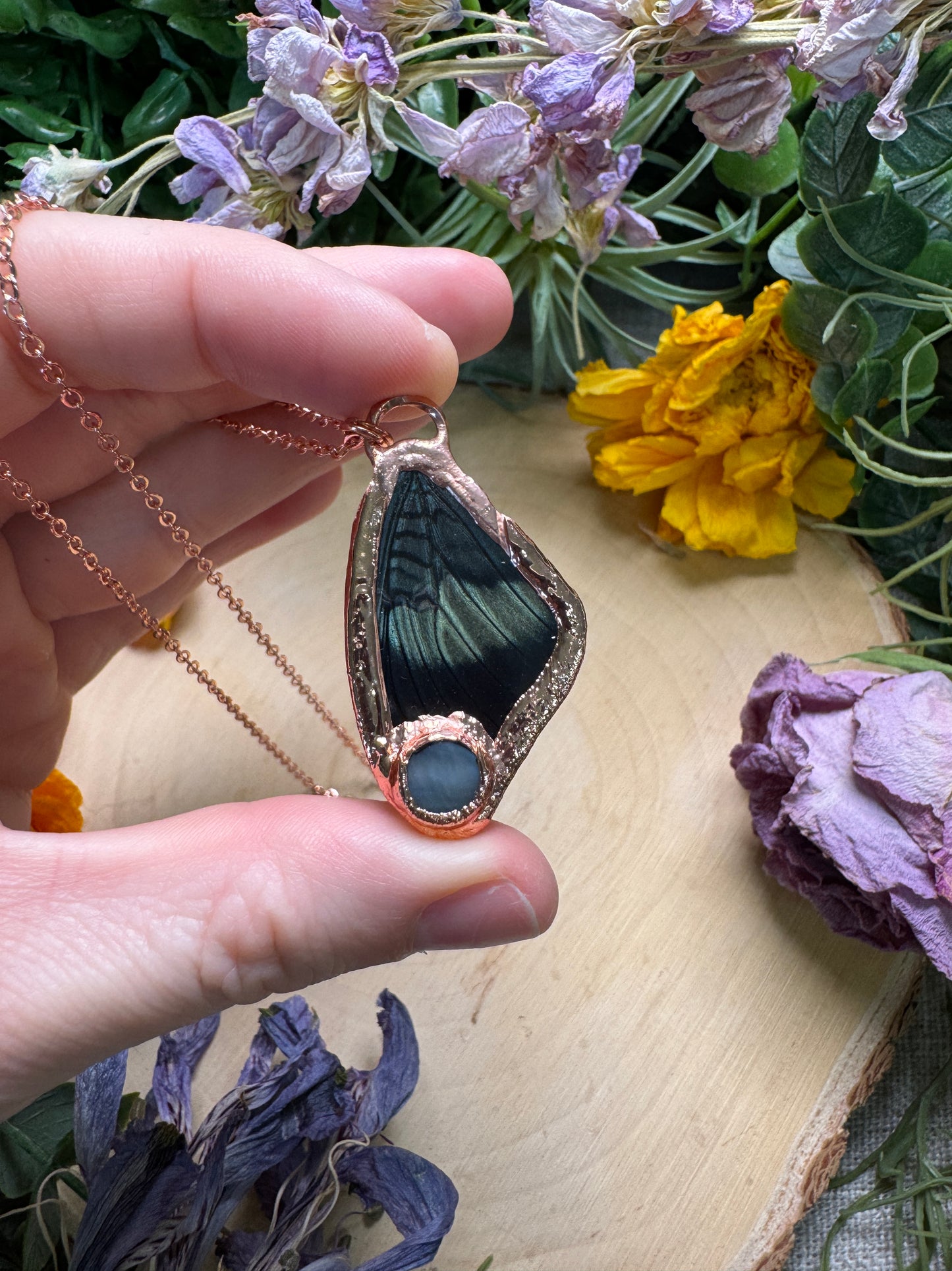 Mother of Pearl Shell and Butterfly Wing Necklace