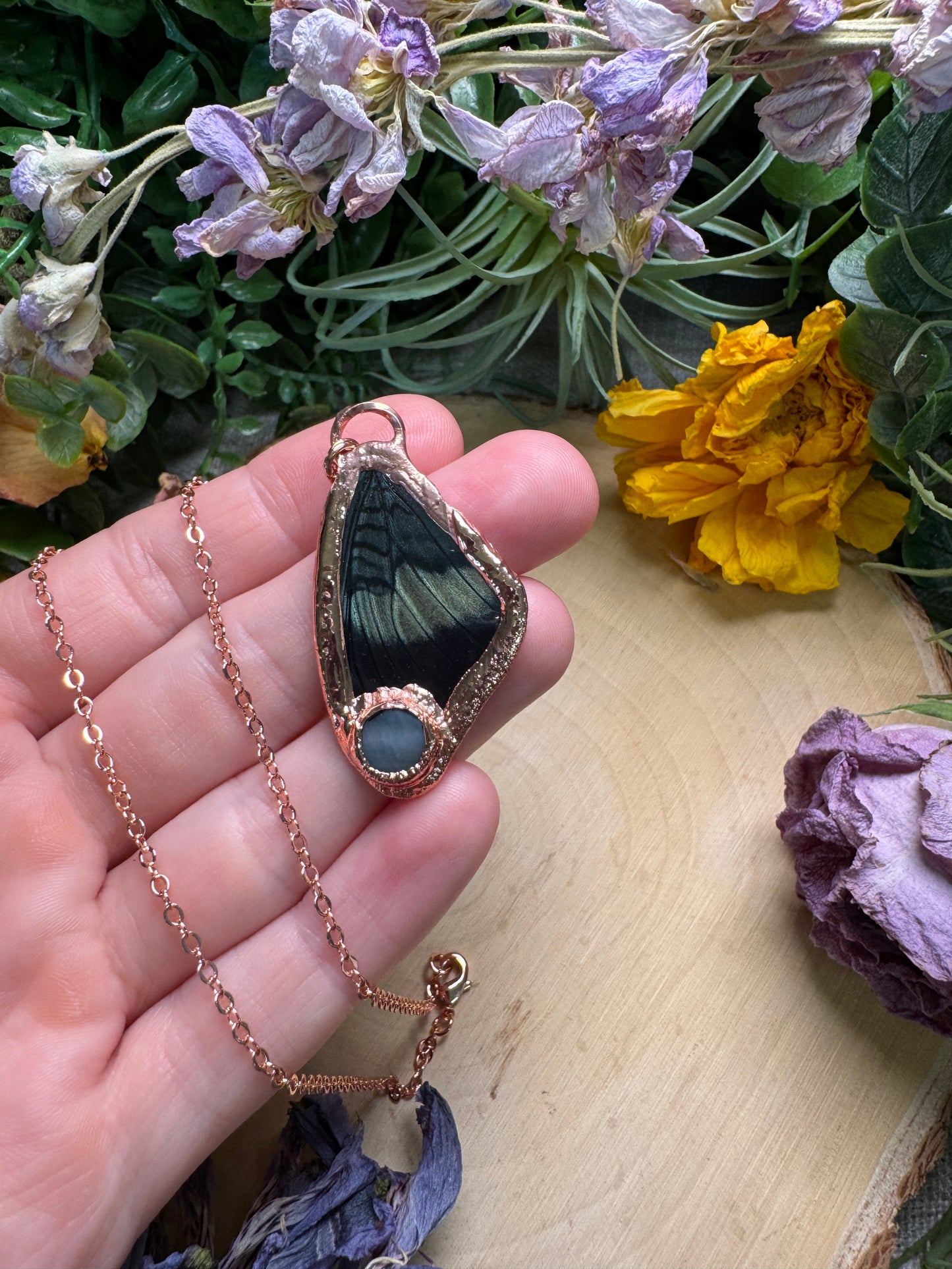 Mother of Pearl Shell and Butterfly Wing Necklace