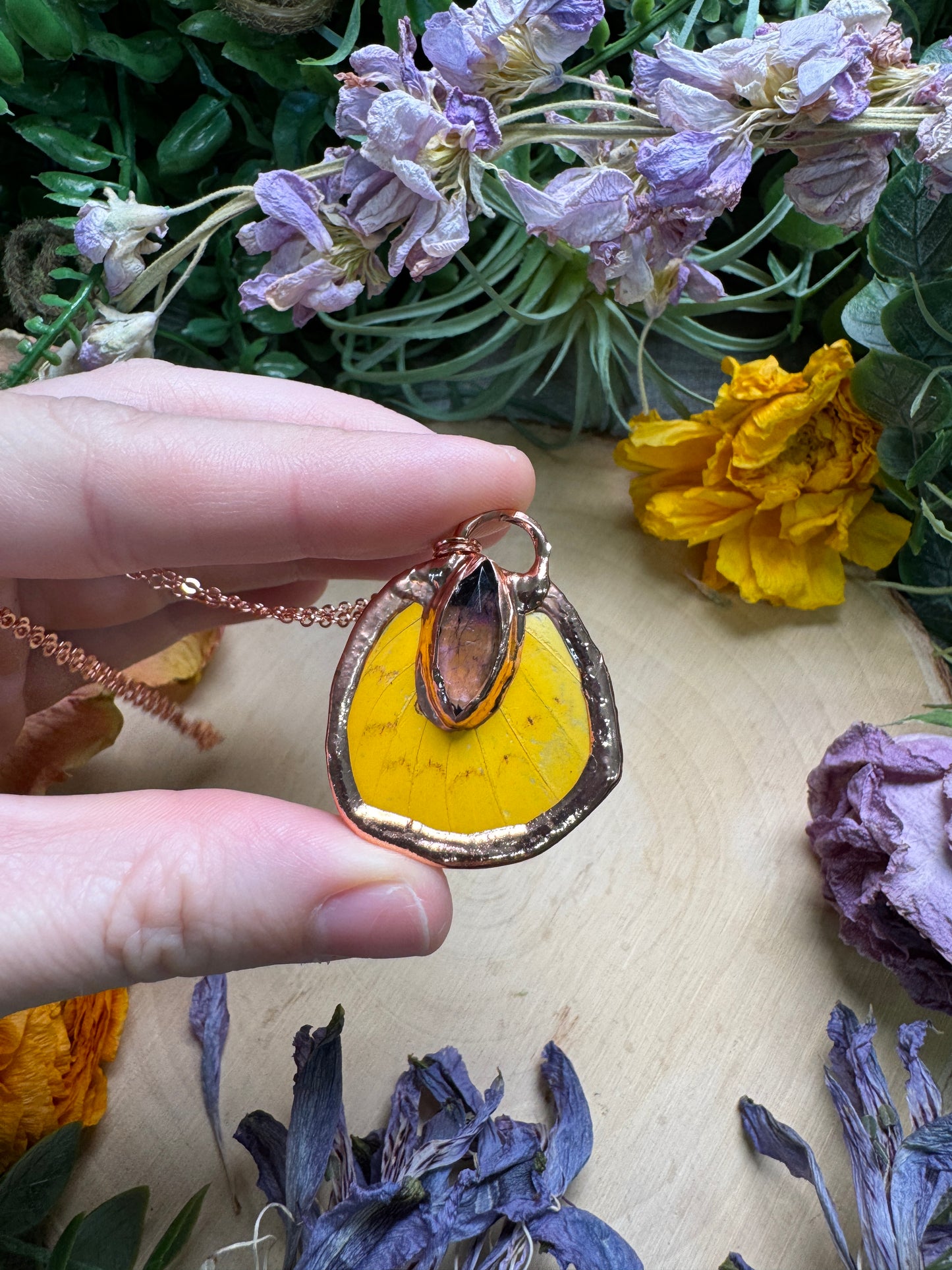 Amethyst and Butterfly Wing Necklace