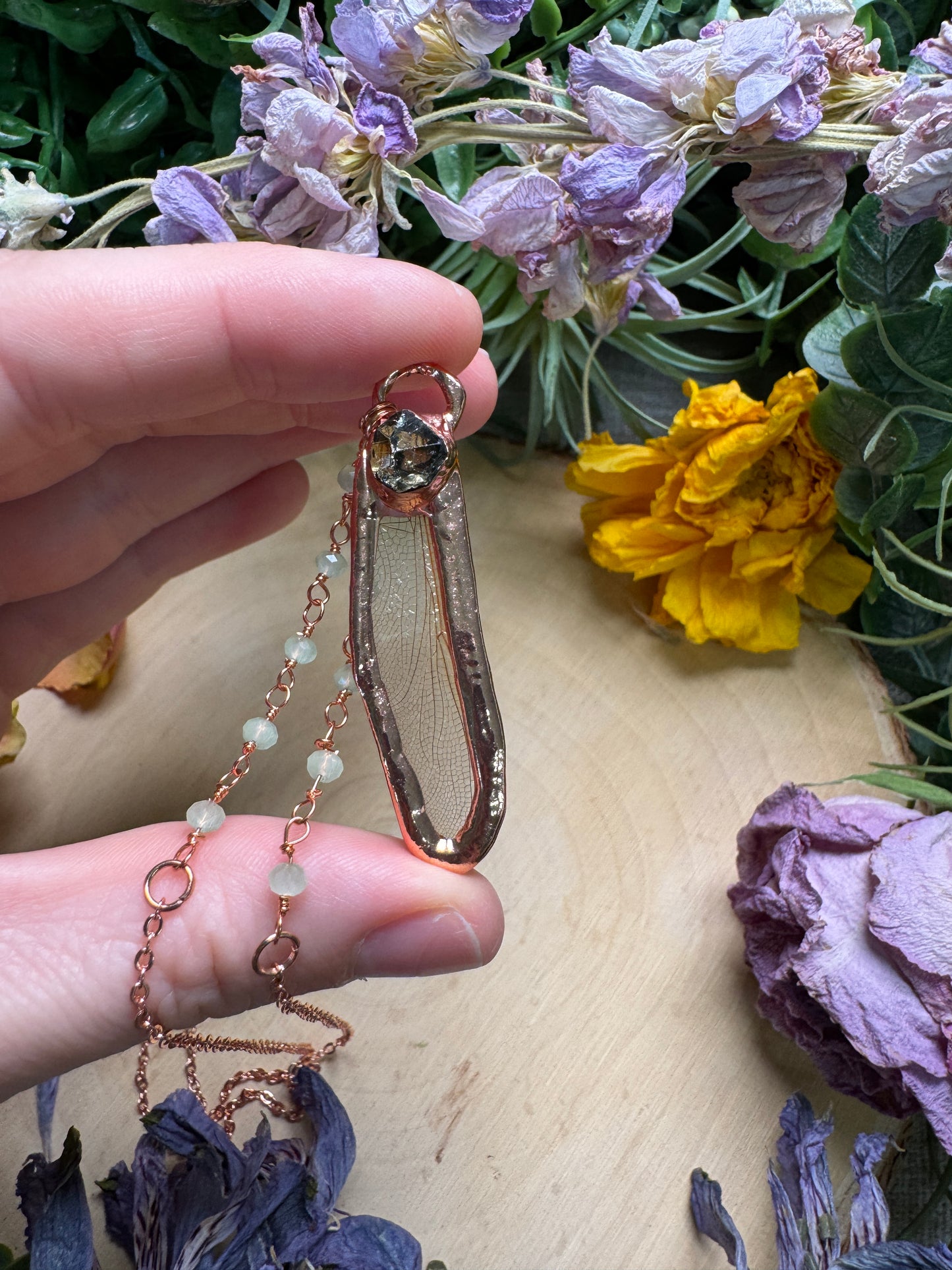 Golden Apatite and Dragonfly Wing Necklace
