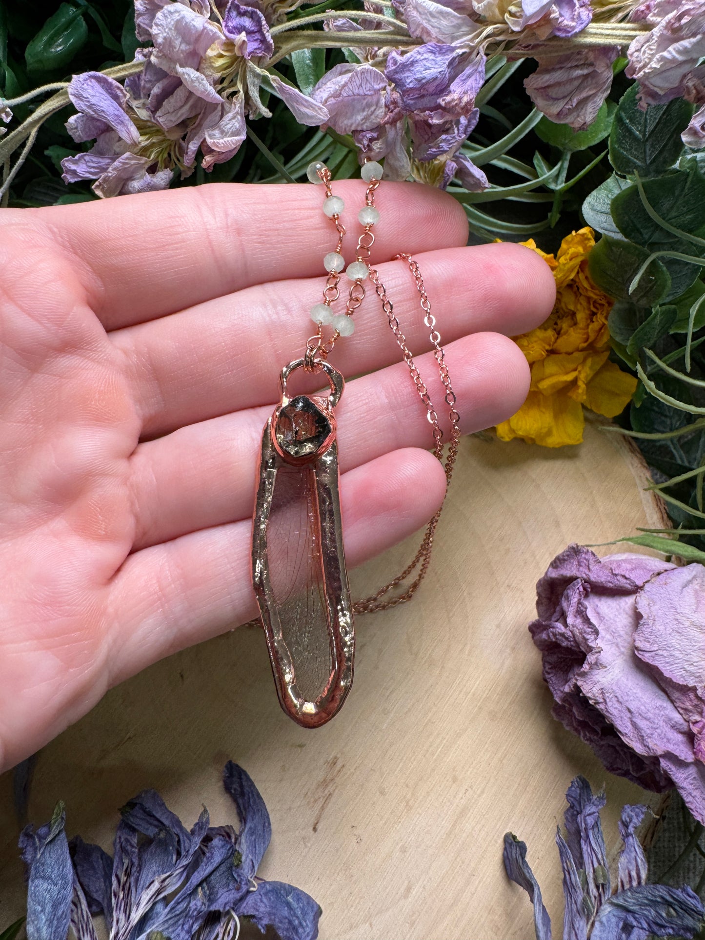 Golden Apatite and Dragonfly Wing Necklace
