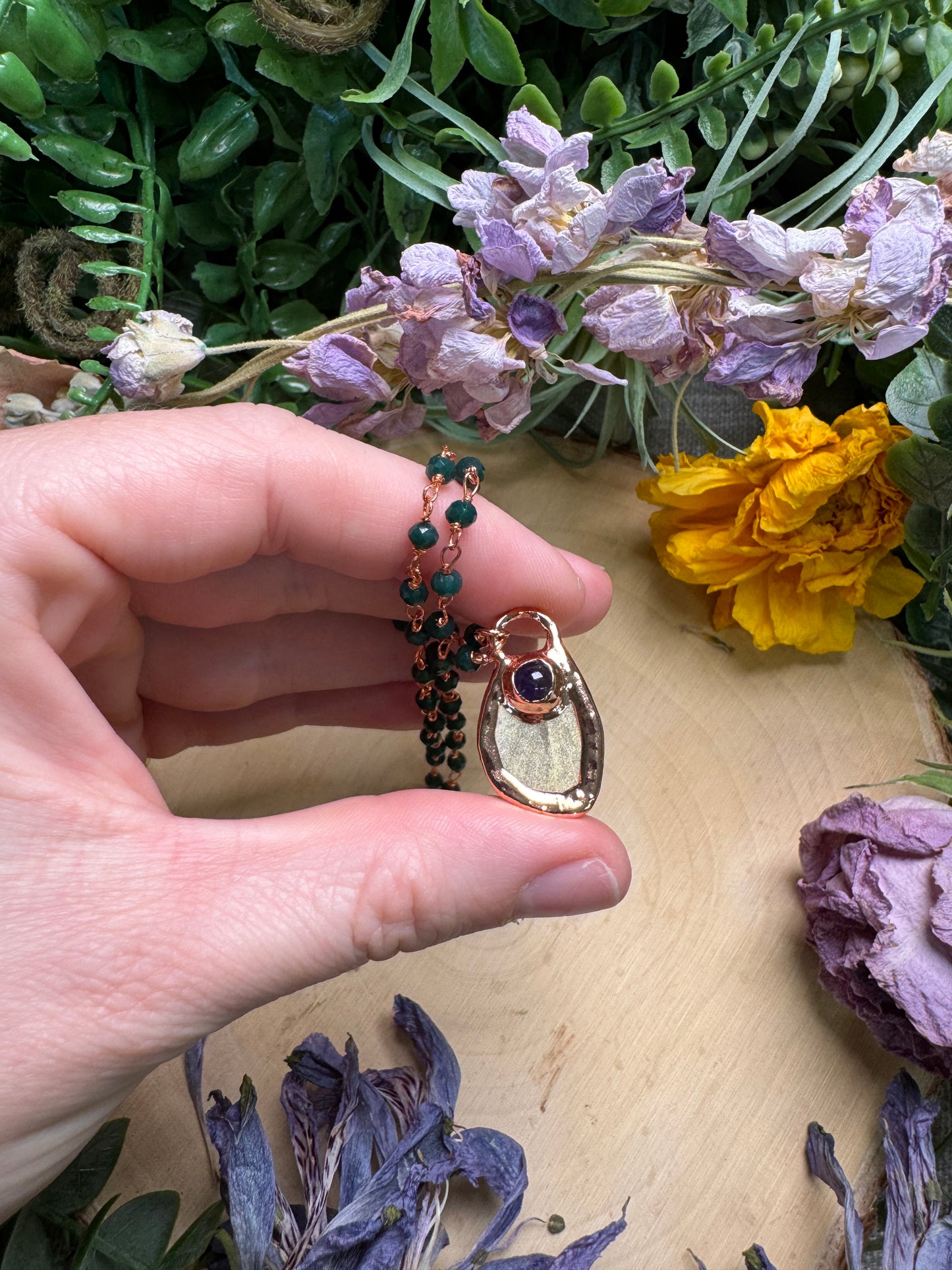 Amethyst and Moth Wing Necklace