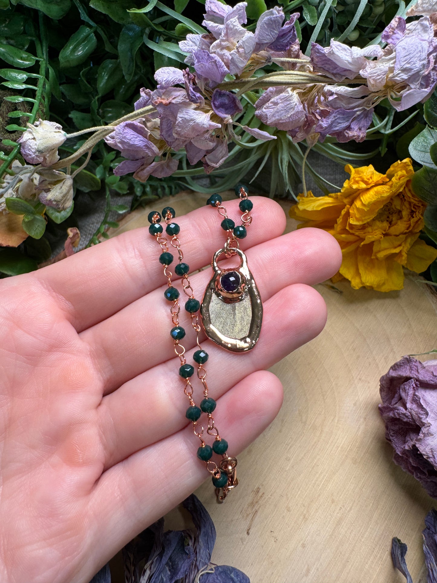Amethyst and Moth Wing Necklace