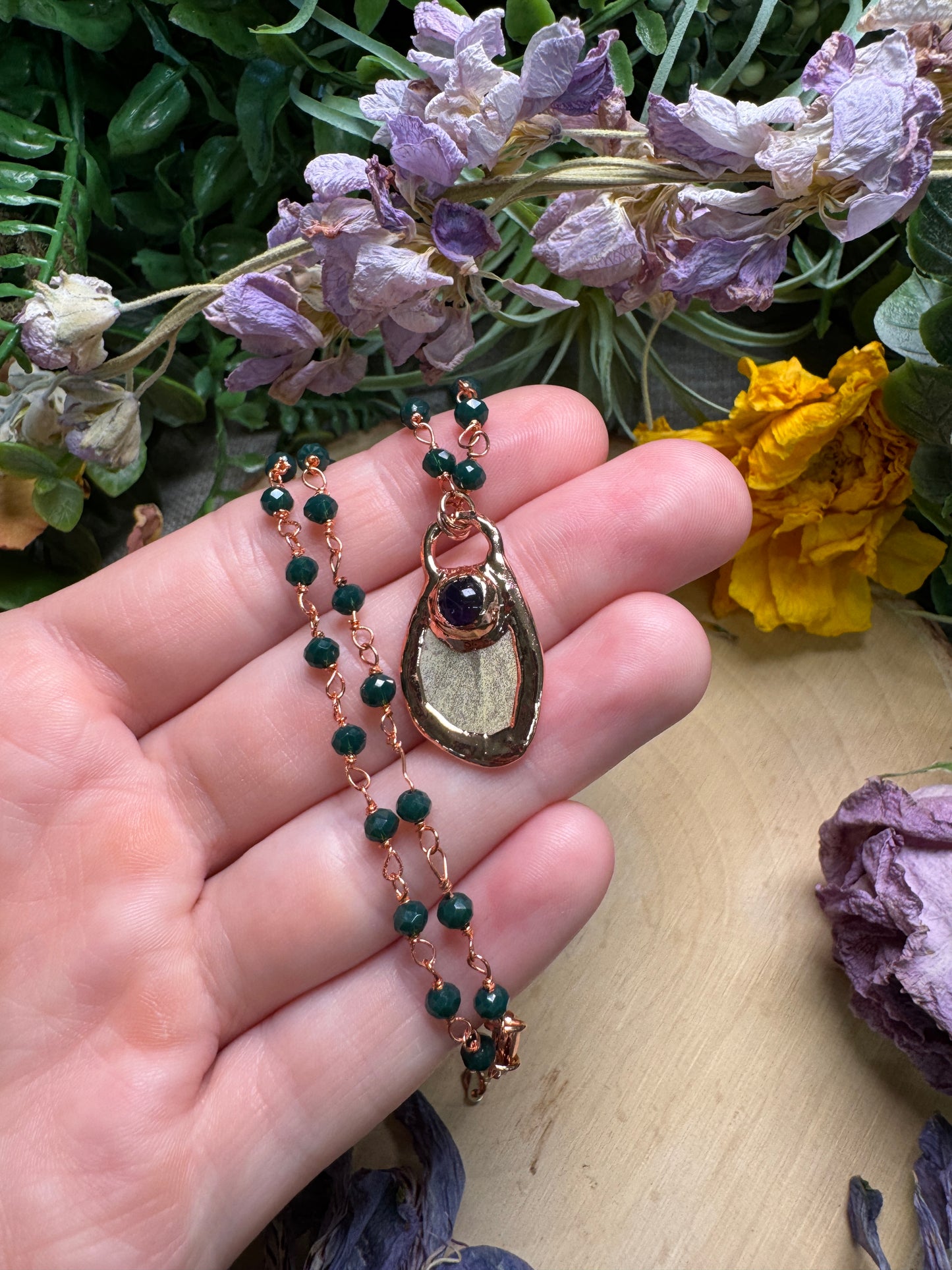 Amethyst and Moth Wing Necklace