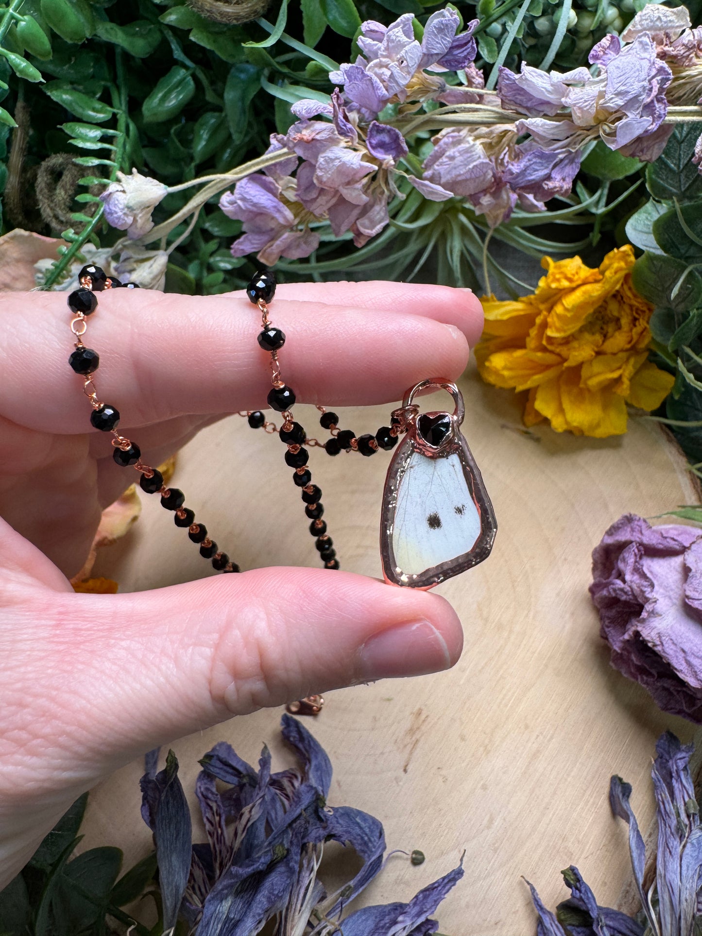 Obsidian and Butterfly Wing Necklace