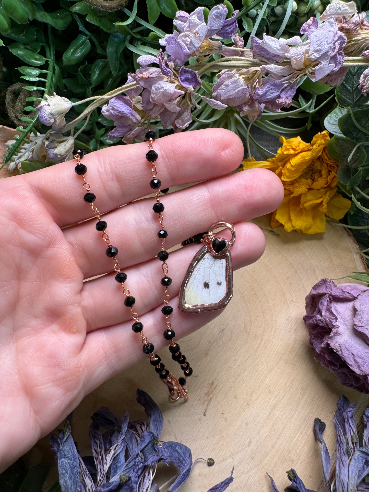 Obsidian and Butterfly Wing Necklace