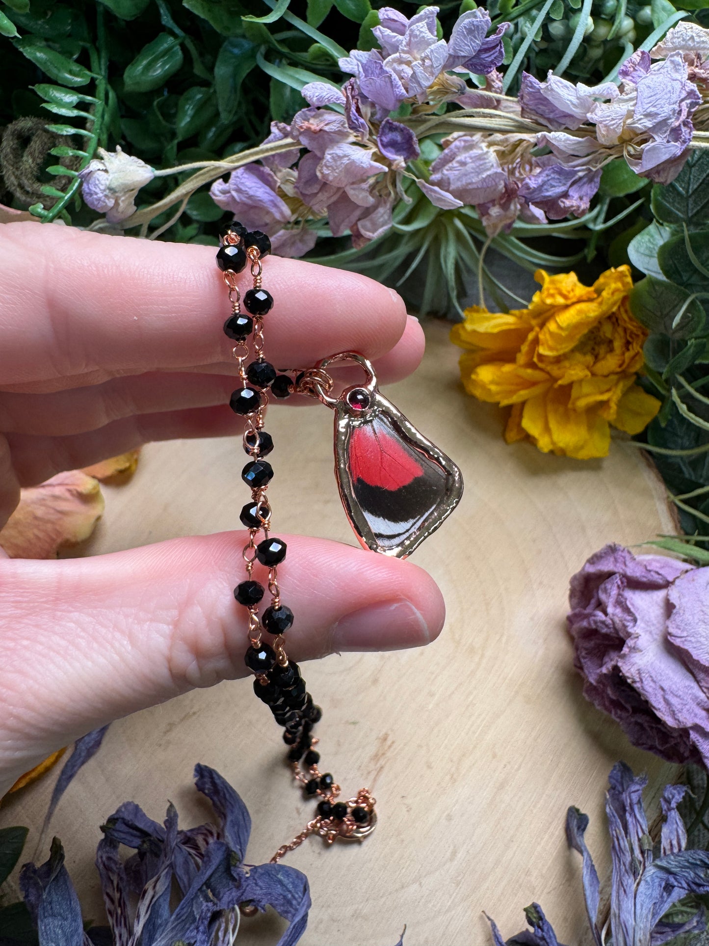 Garnet and Butterfly Wing Necklace (reversible)