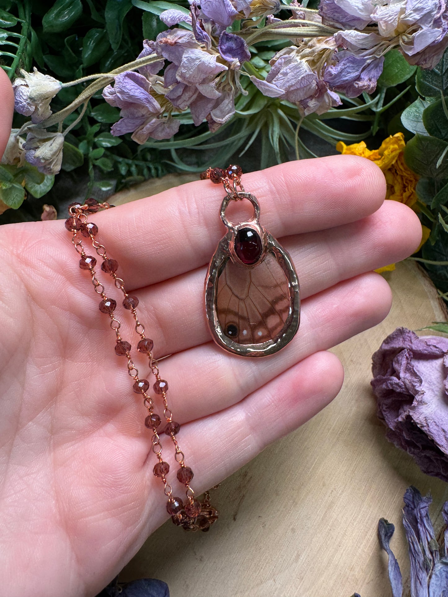 Garnet and Butterfly Wing Necklace