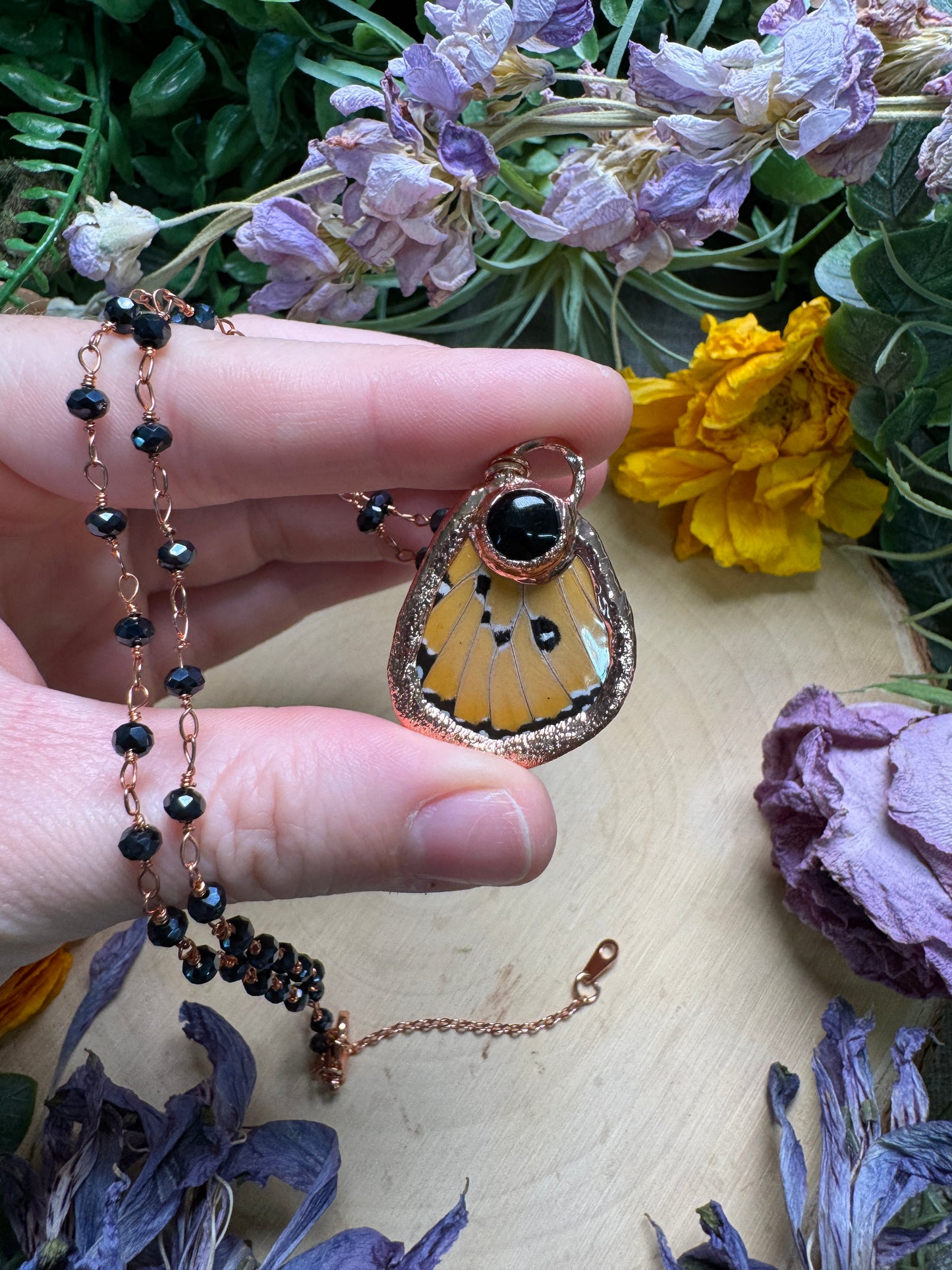 Obsidian and Butterfly Wing Necklace