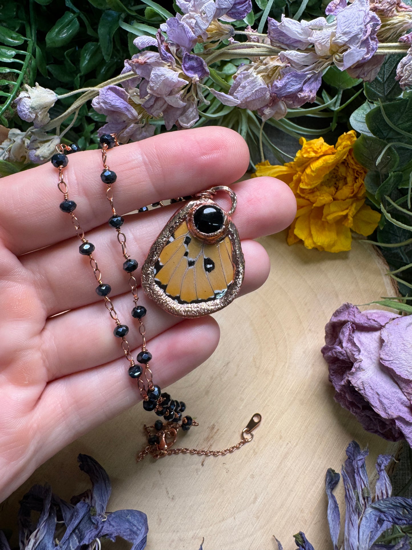 Obsidian and Butterfly Wing Necklace