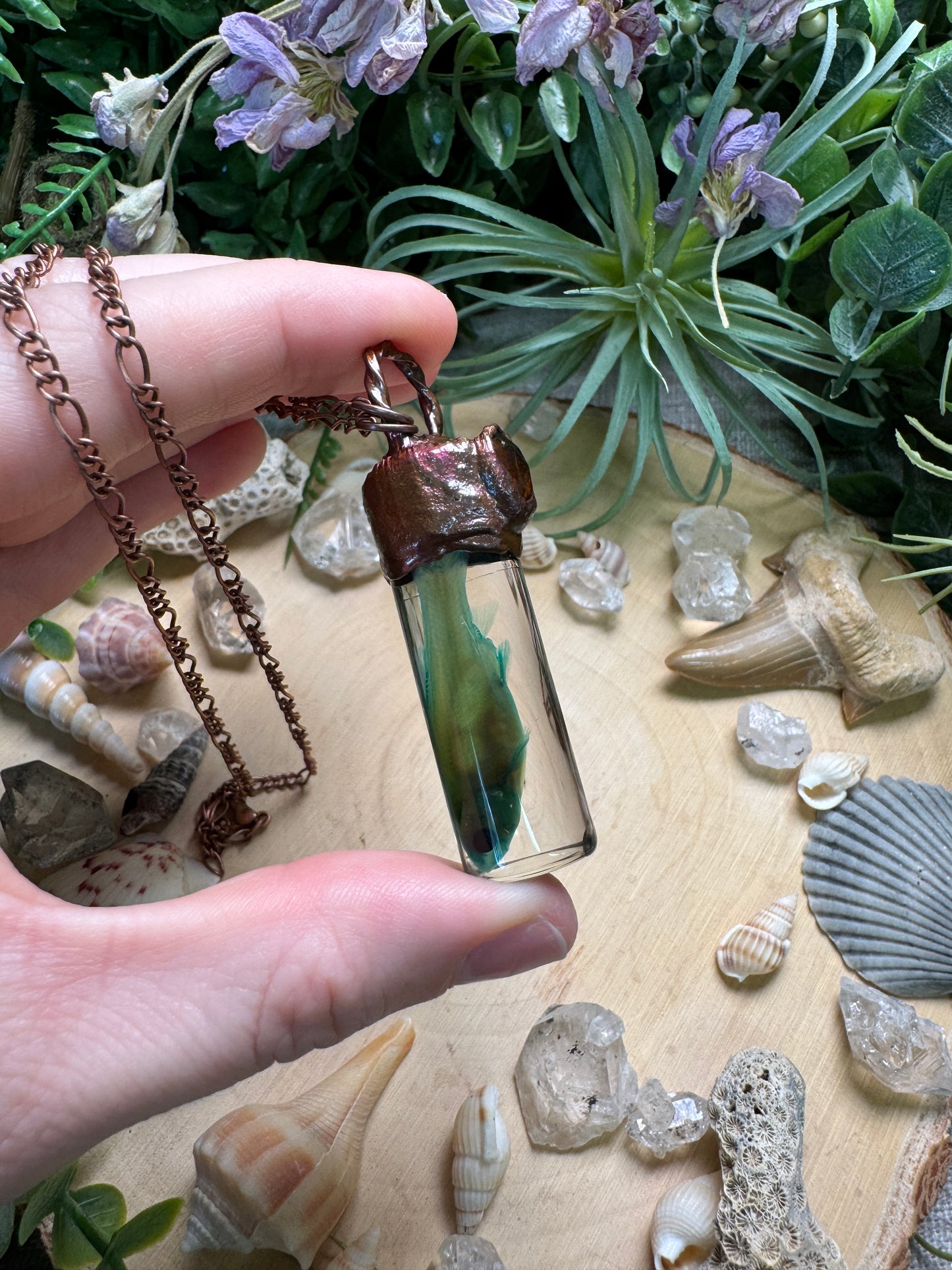 Orange Garnet and Minnow Oddity Vial Necklace