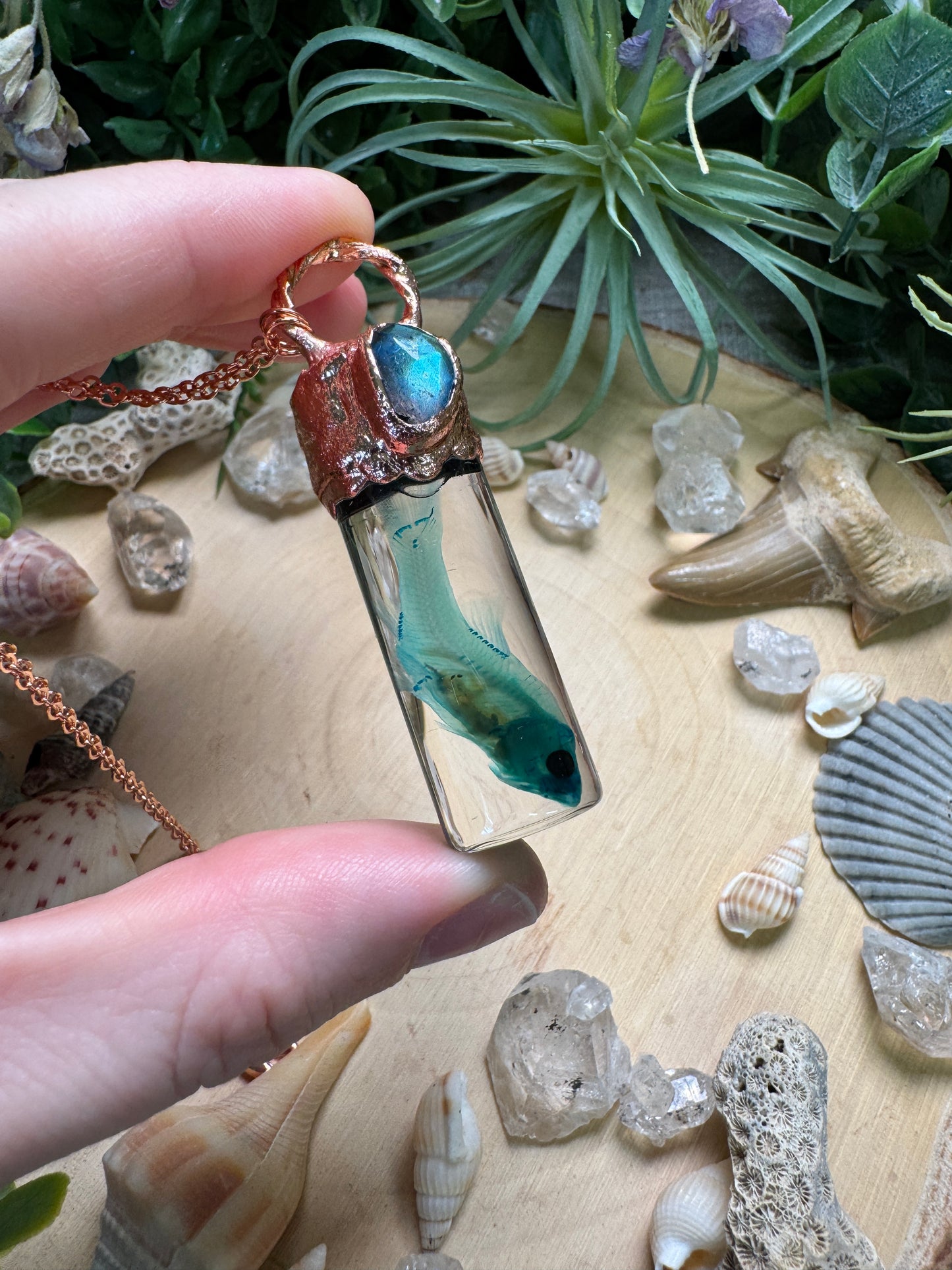 Labradorite and Minnow Oddity Vial Necklace