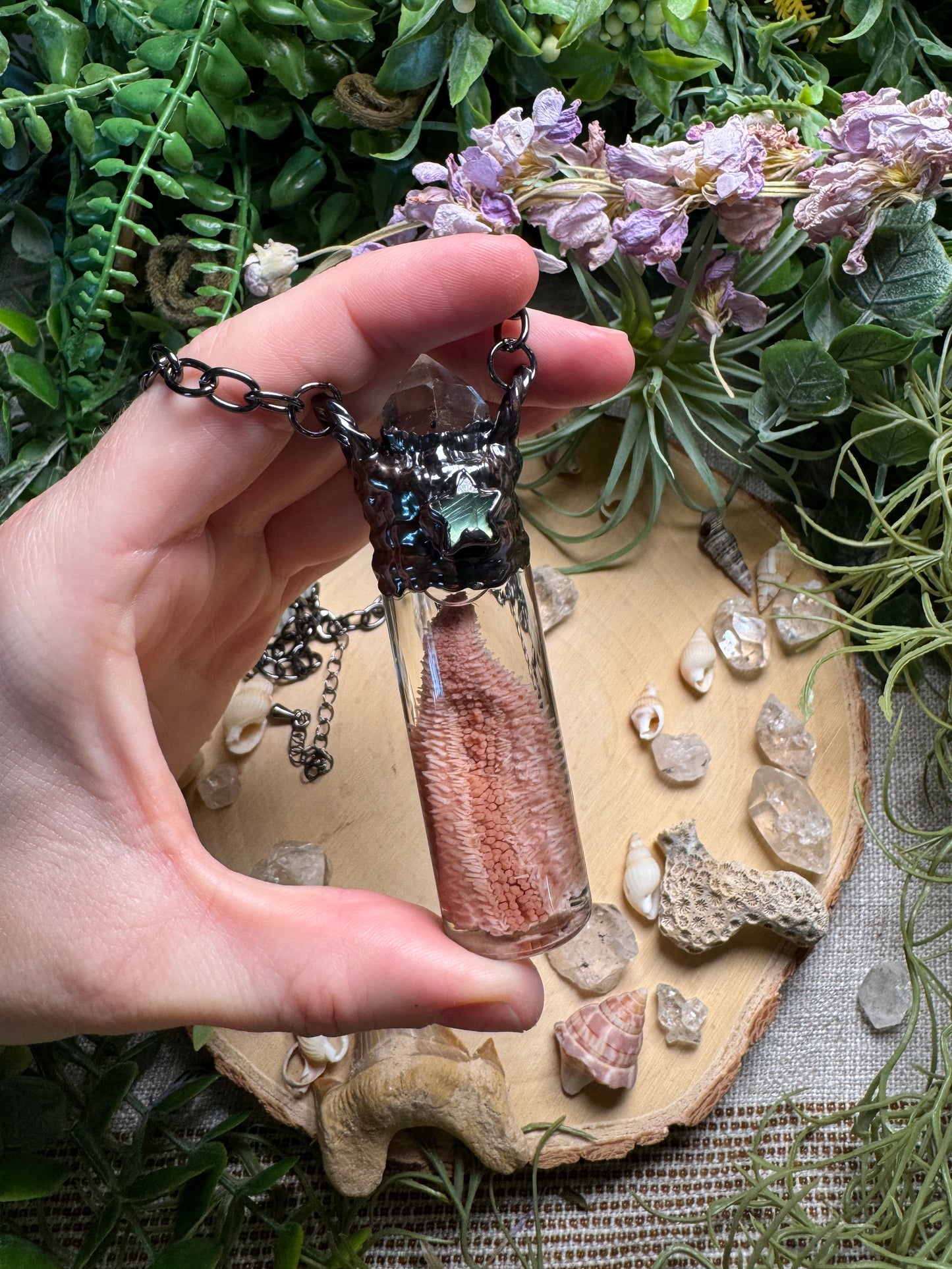 Quartz, Labradorite, and Starfish Arm Oddity Vial Necklace