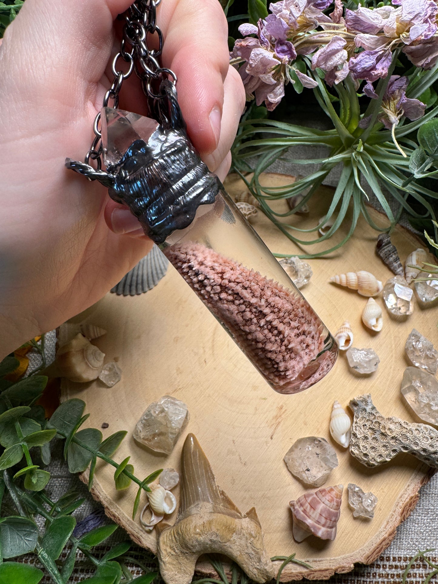 Quartz, Labradorite, and Starfish Arm Oddity Vial Necklace
