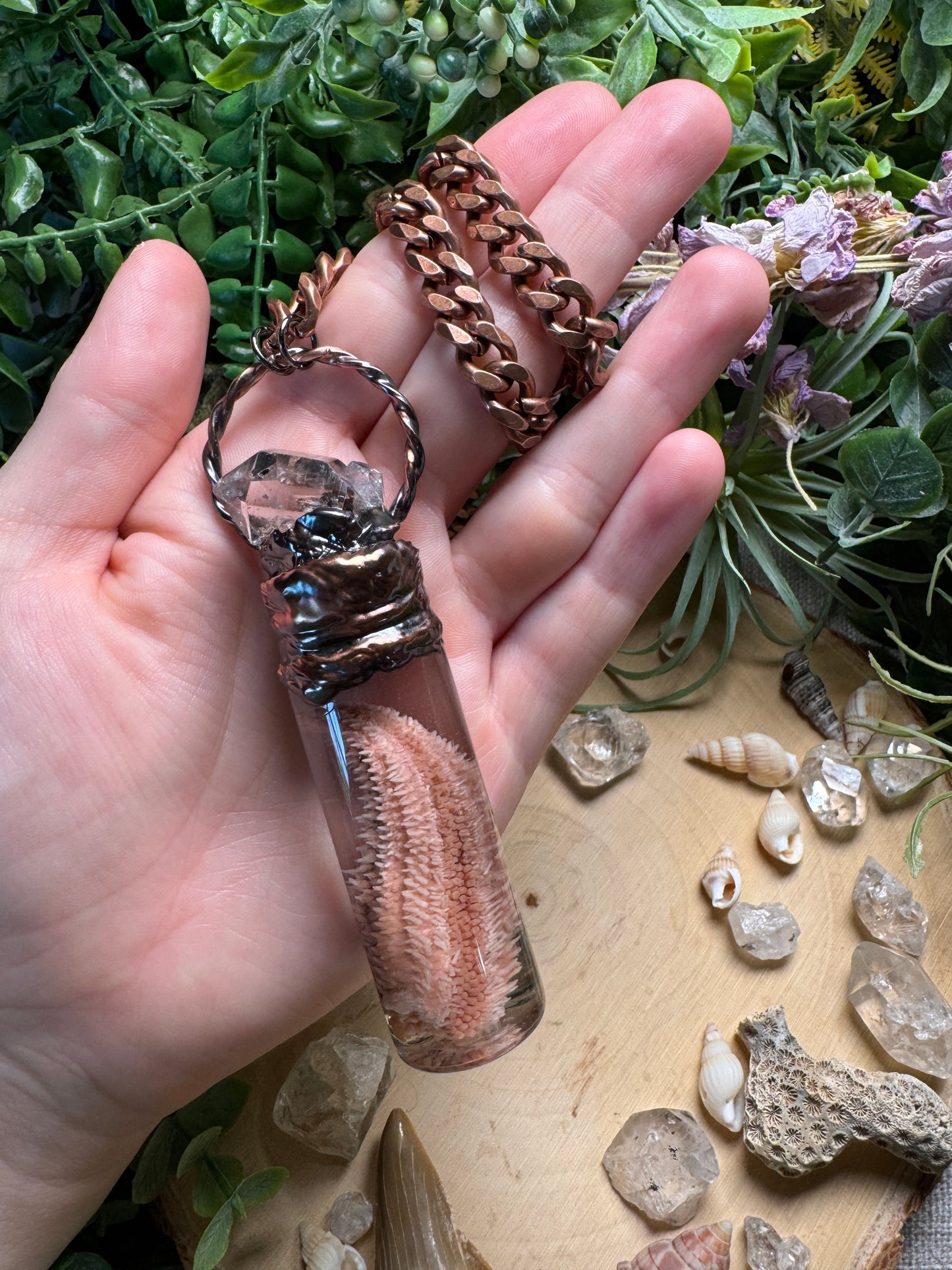 Quartz and Starfish Arm Oddity Vial Necklace