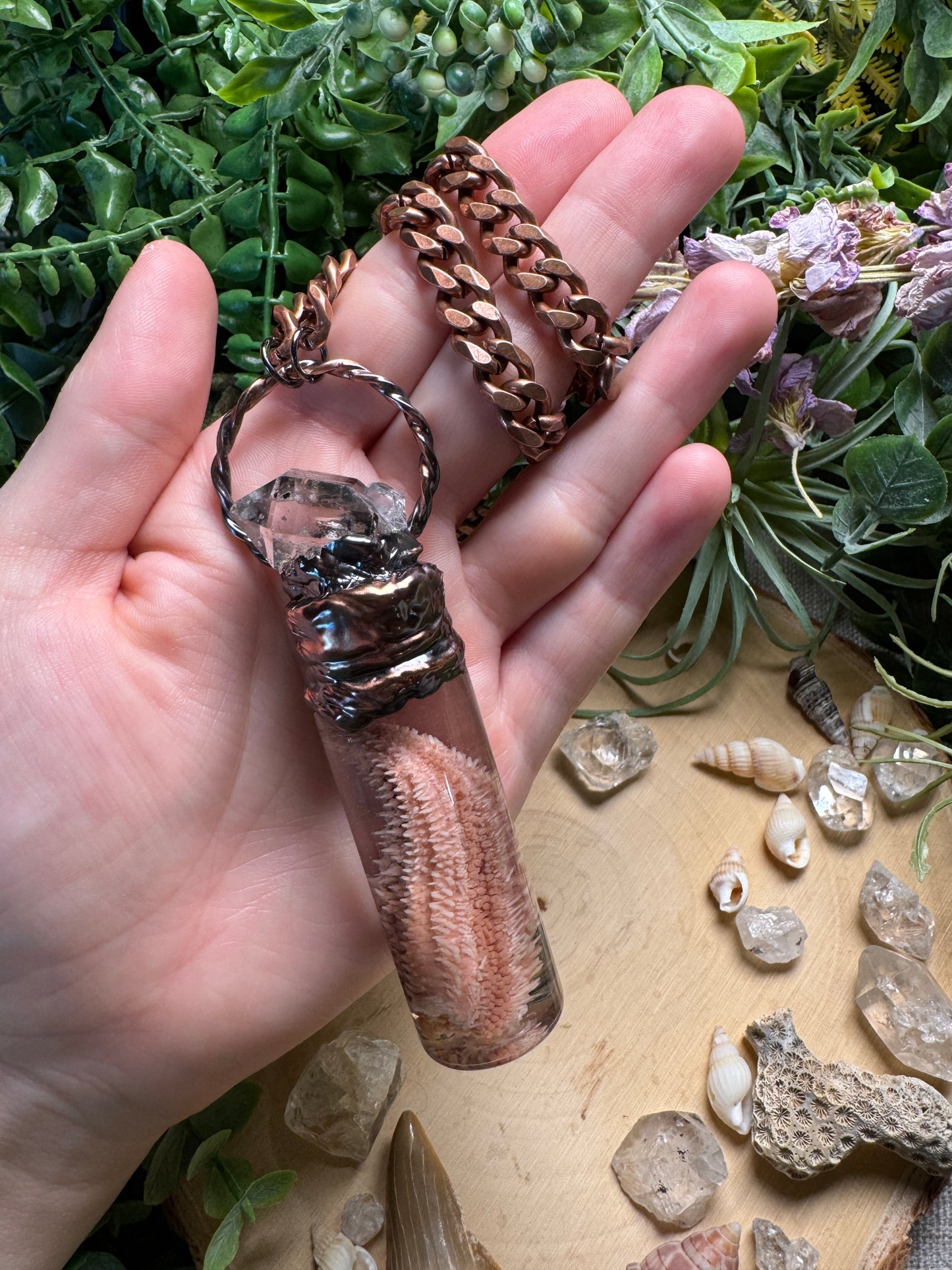 Quartz and Starfish Arm Oddity Vial Necklace