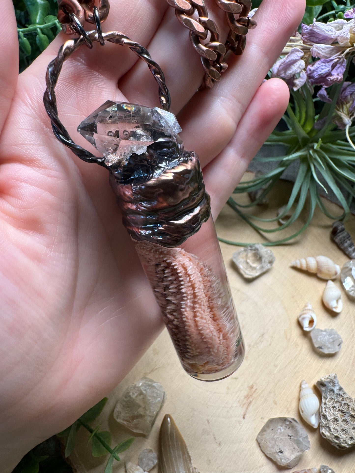 Quartz and Starfish Arm Oddity Vial Necklace