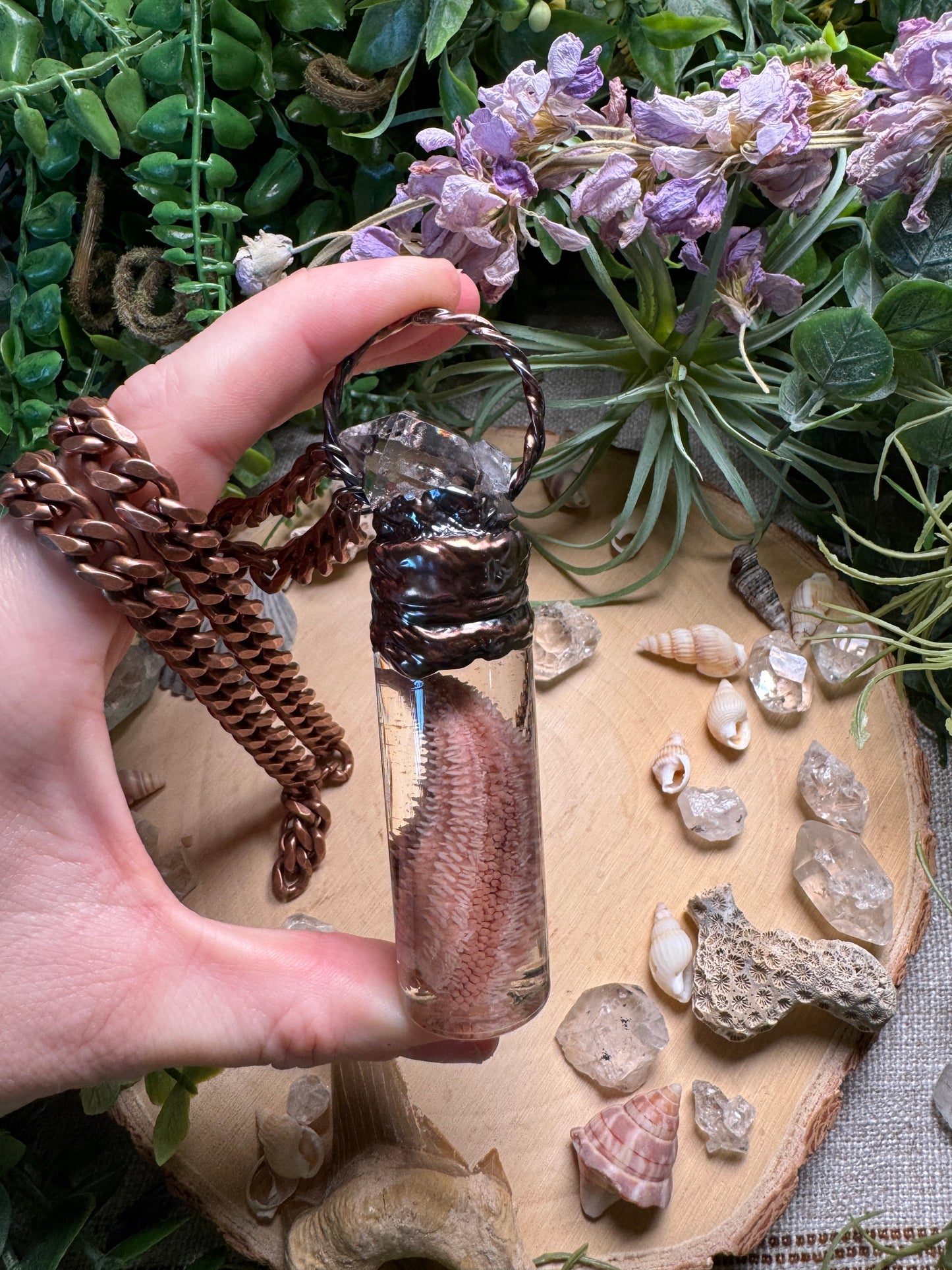 Quartz and Starfish Arm Oddity Vial Necklace