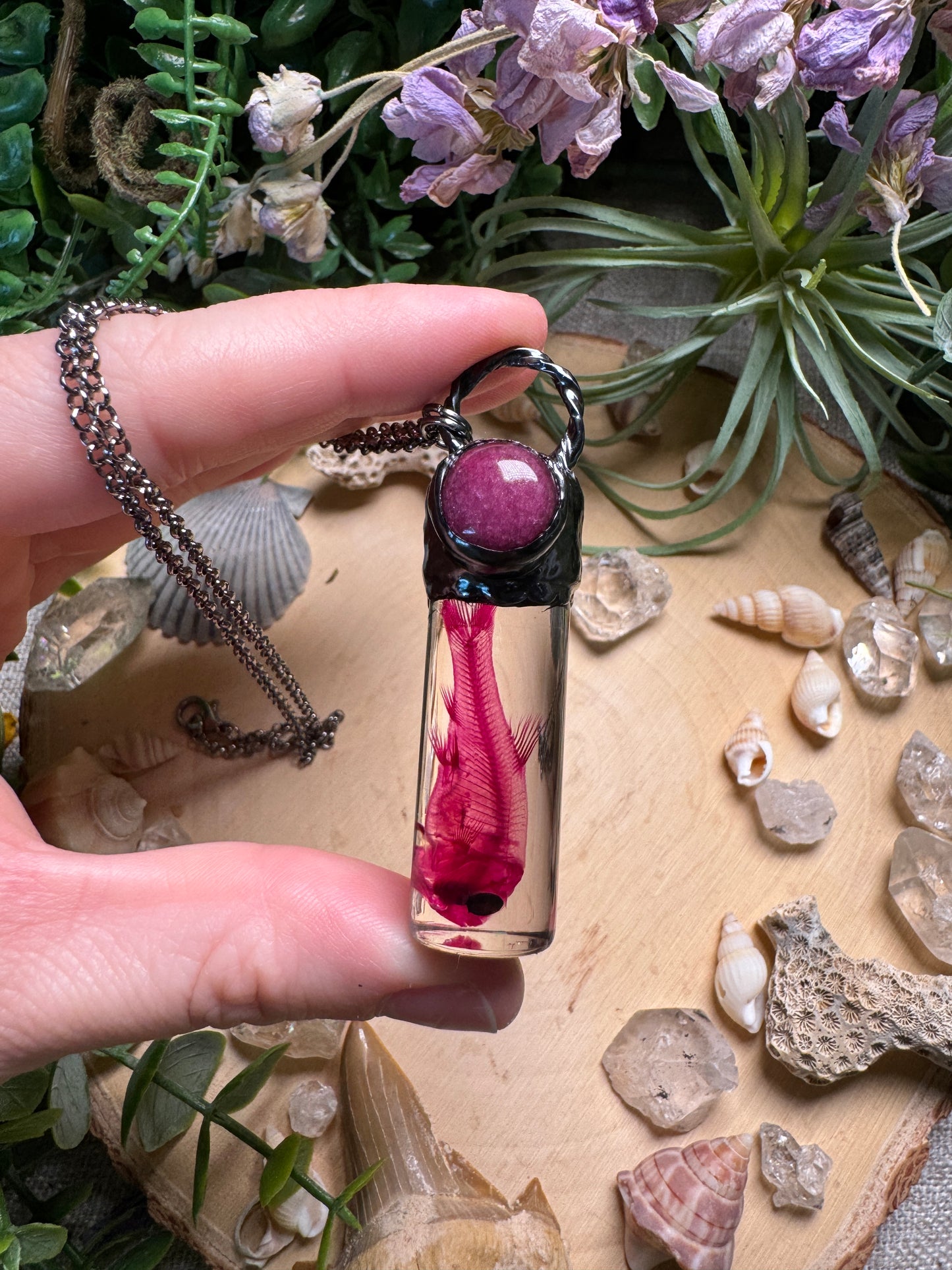 Pink Aventurine and Minnow Oddity Vial Necklace
