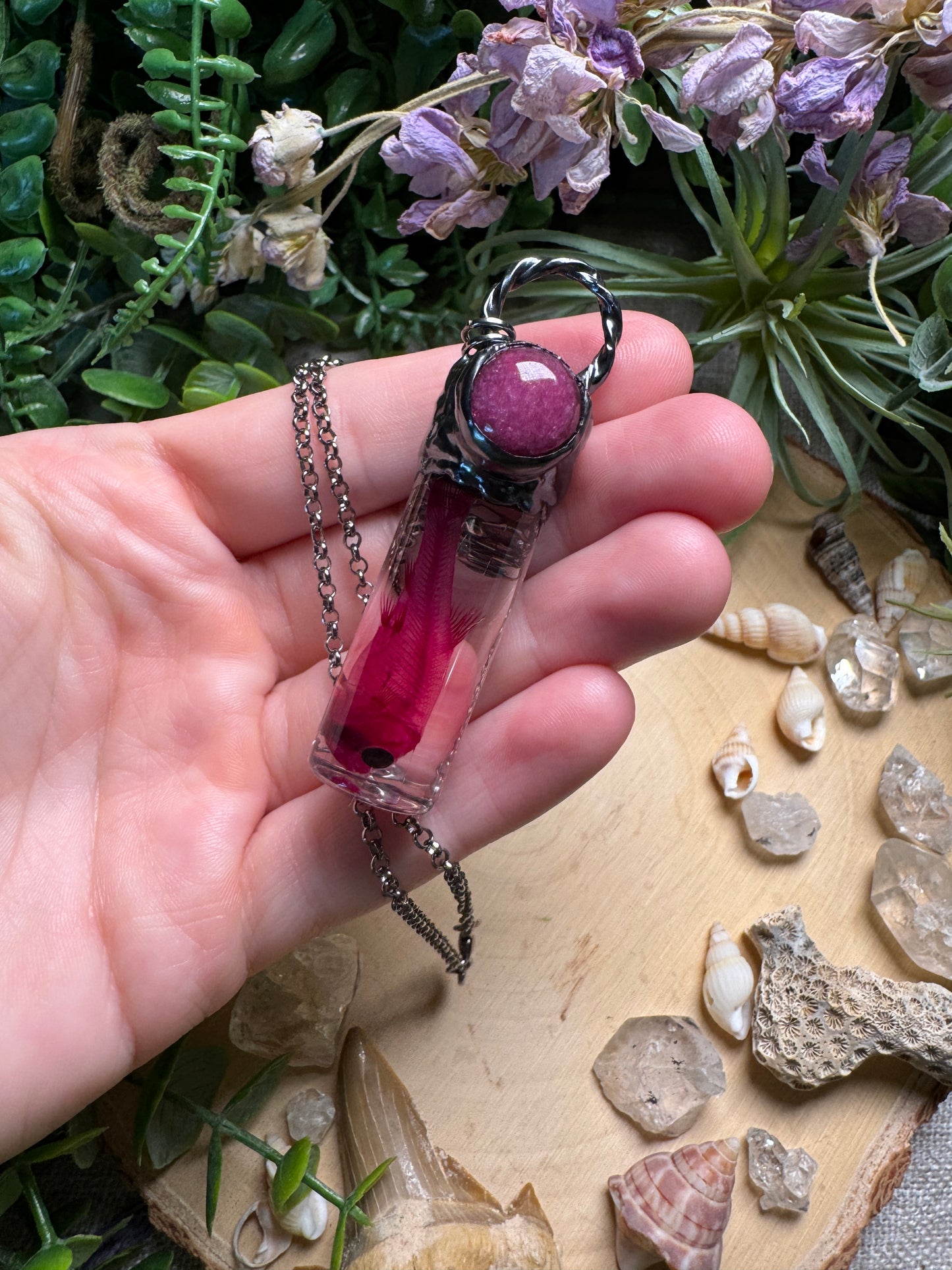 Pink Aventurine and Minnow Oddity Vial Necklace
