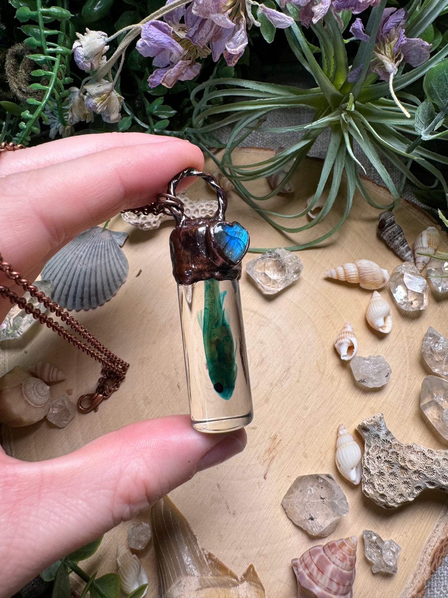 Labradorite and Minnow Oddity Vial Necklace