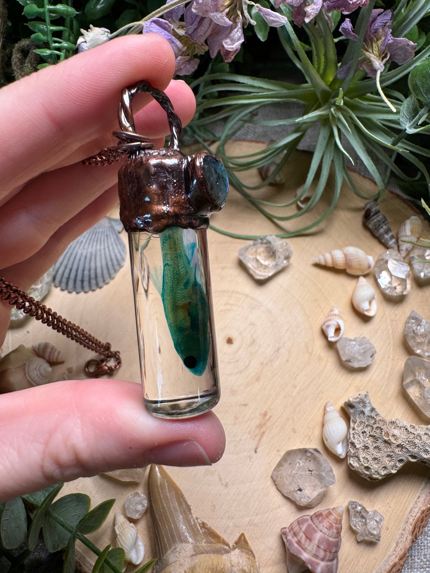 Labradorite and Minnow Oddity Vial Necklace