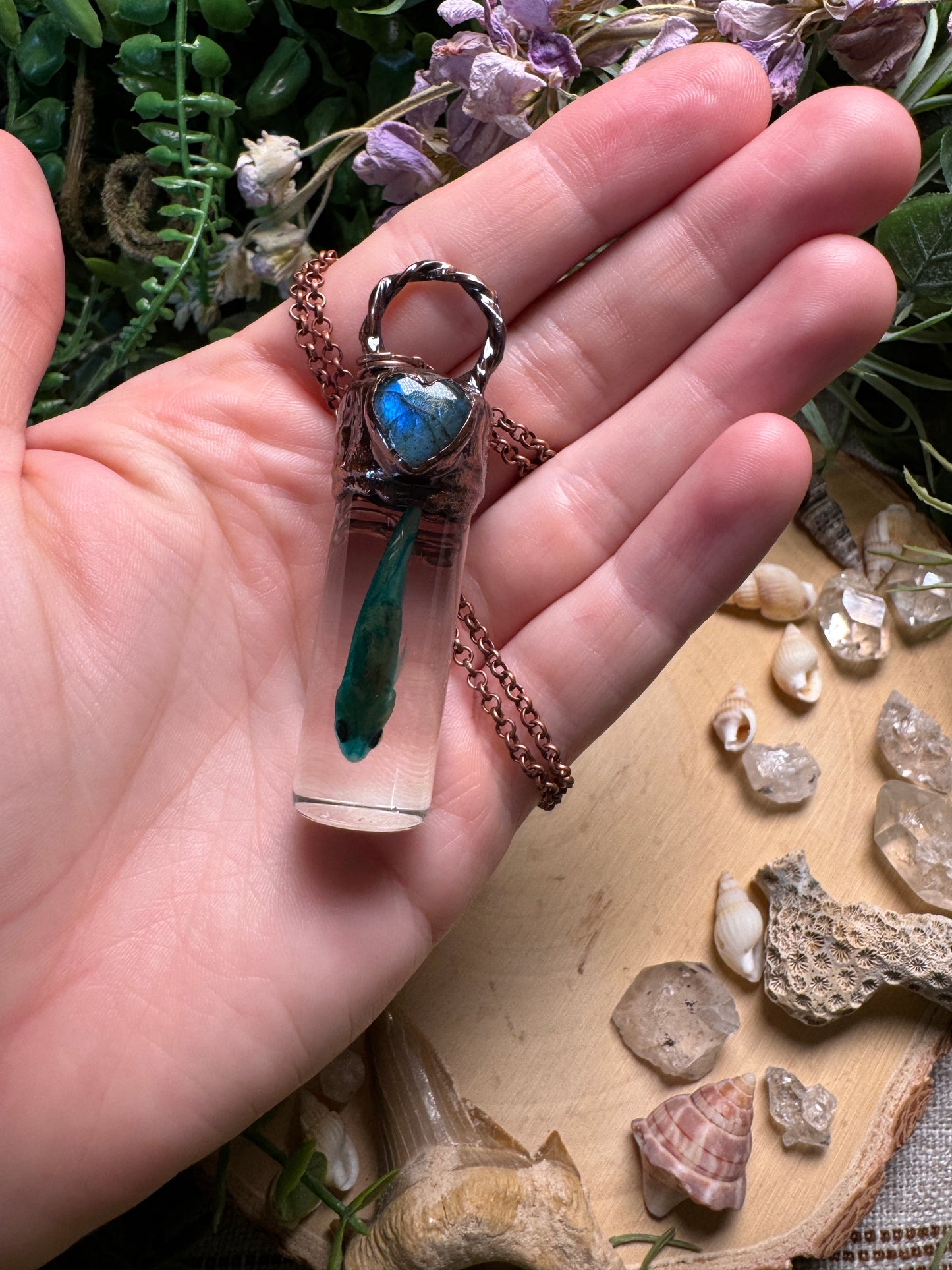 Labradorite and Minnow Oddity Vial Necklace