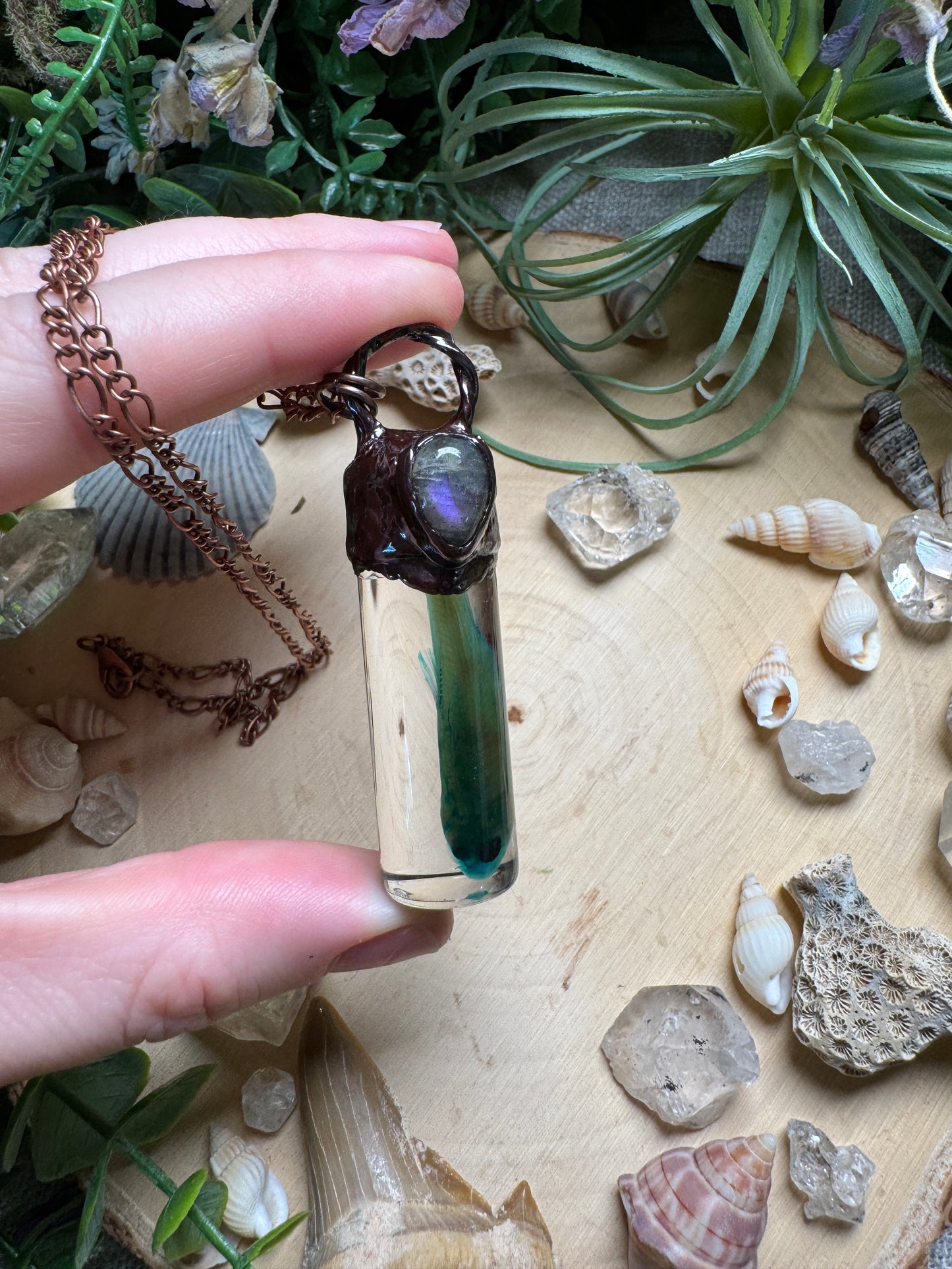 Purple Labradorite and Minnow Oddity Vial Necklace