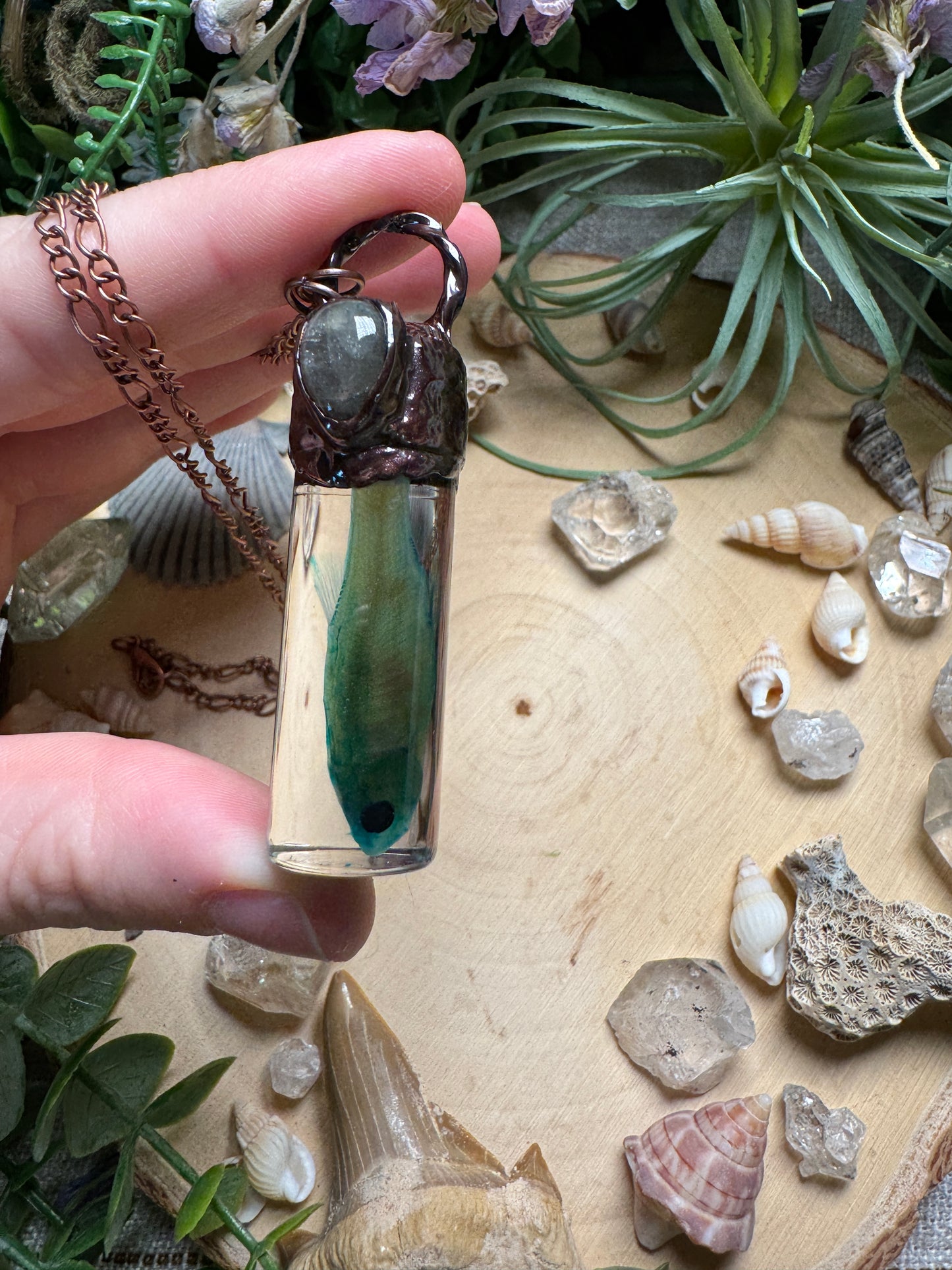 Purple Labradorite and Minnow Oddity Vial Necklace