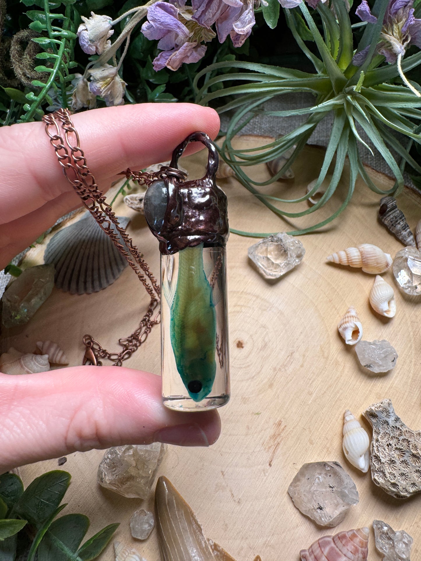 Purple Labradorite and Minnow Oddity Vial Necklace
