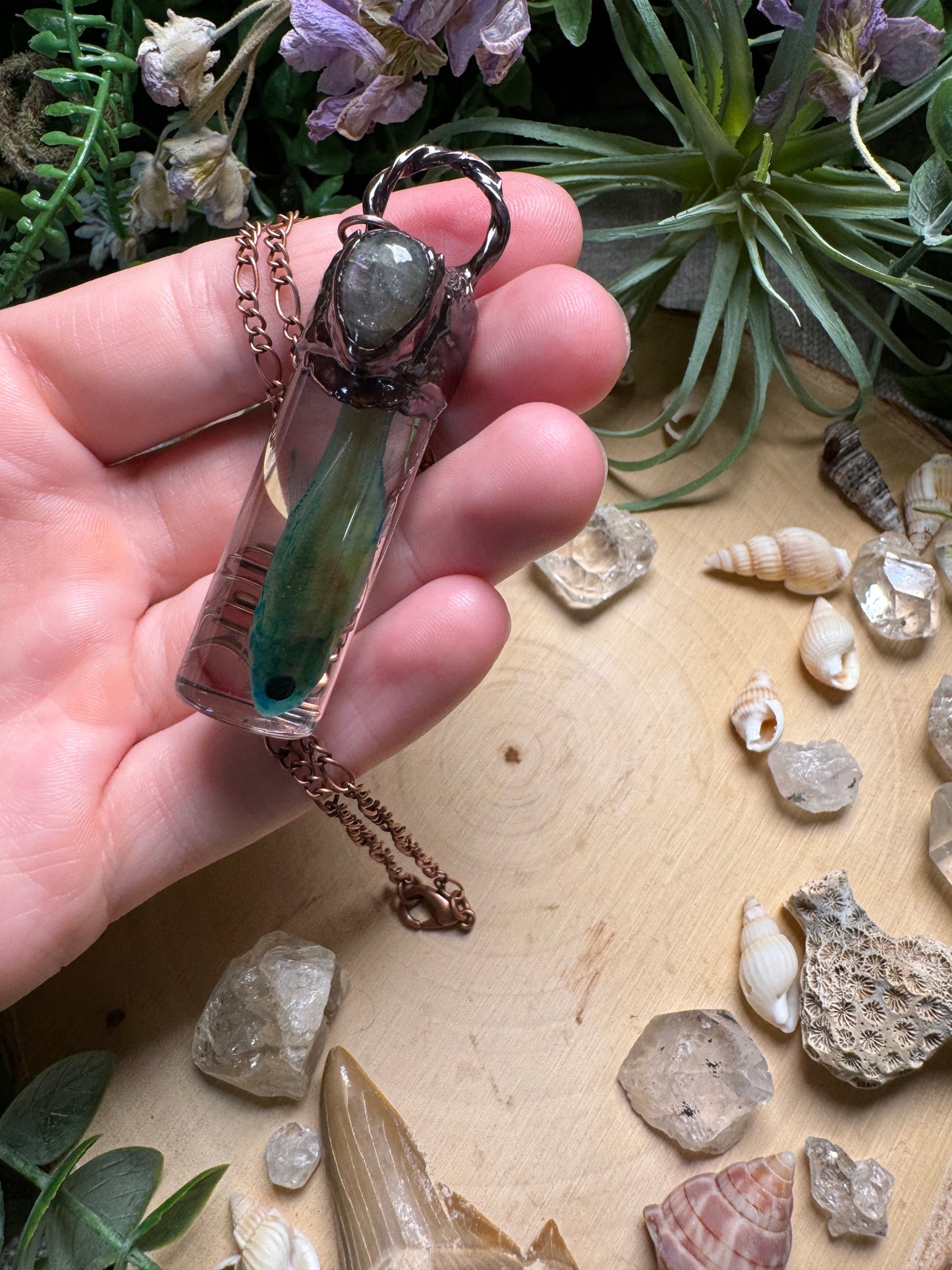 Purple Labradorite and Minnow Oddity Vial Necklace