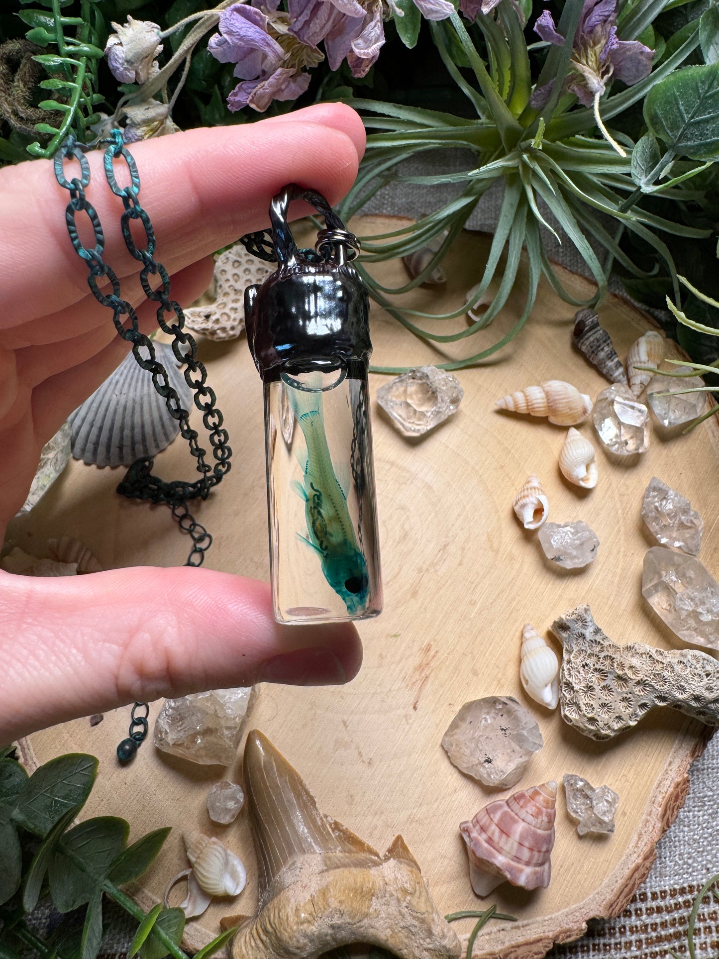 Labradorite and Minnow Oddity Vial Necklace