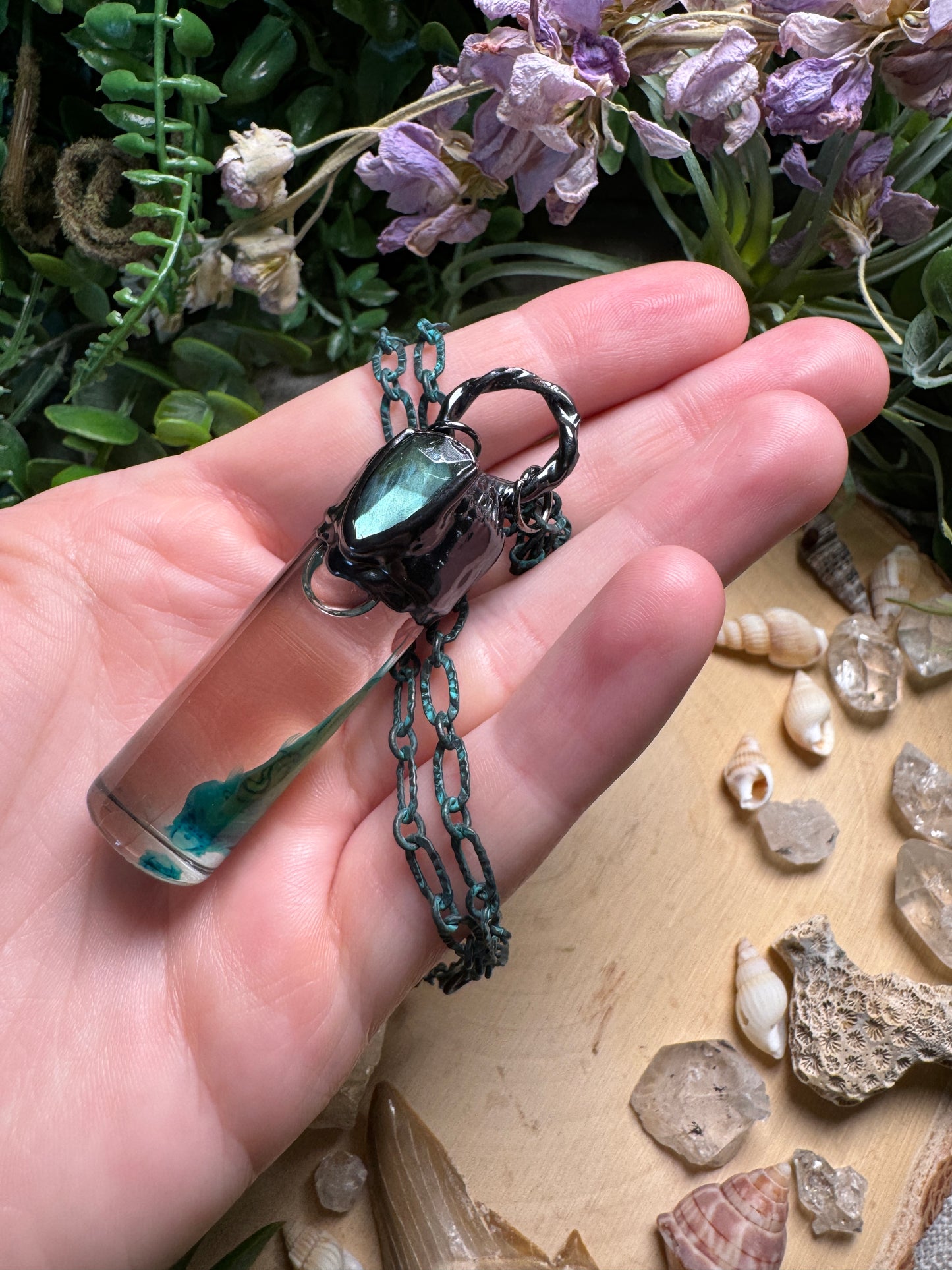 Labradorite and Minnow Oddity Vial Necklace