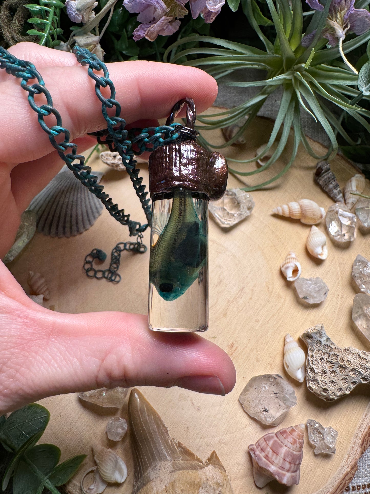 Turquoise and Minnow Oddity Vial Necklace