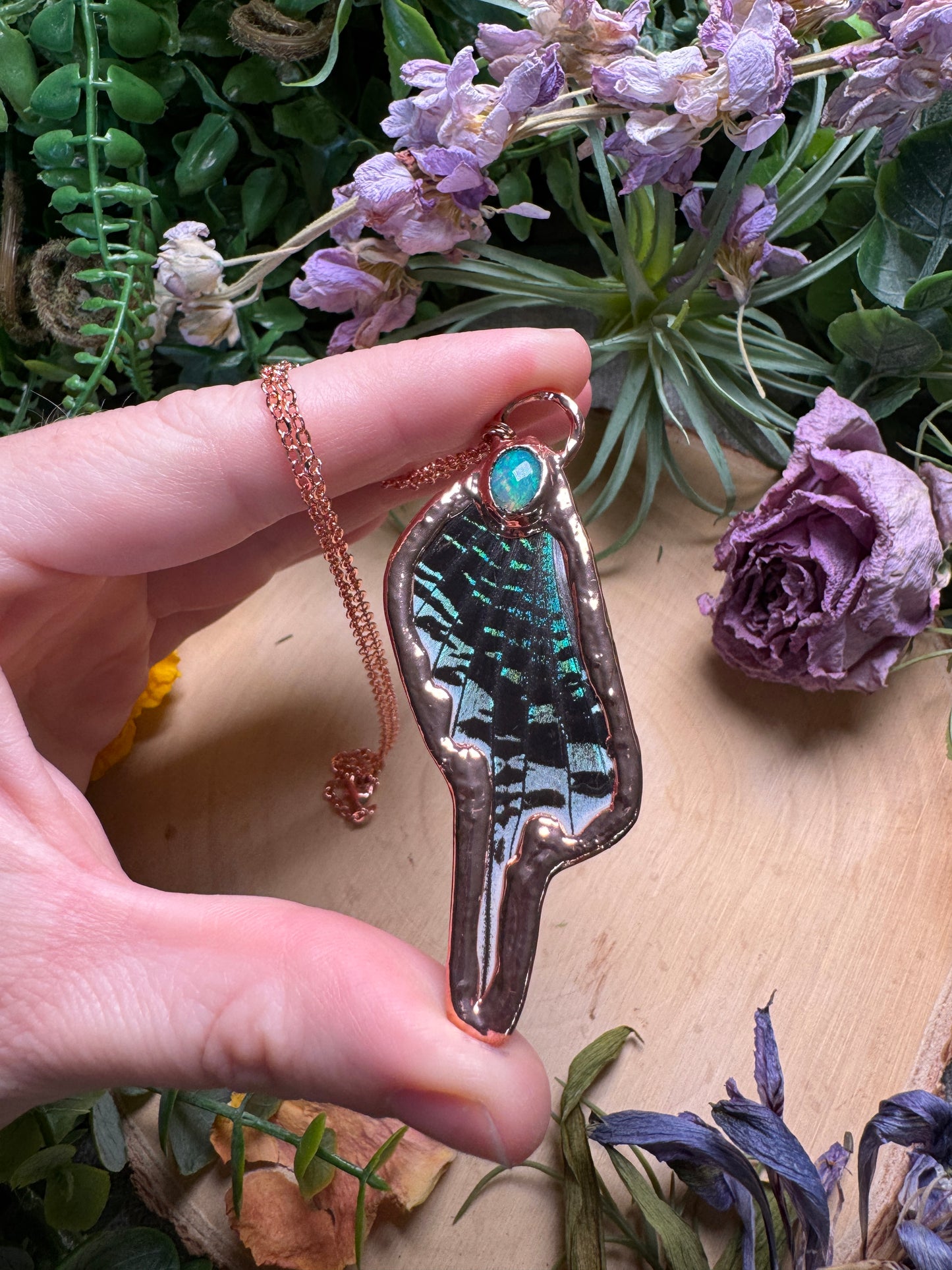Opal and Butterfly Wing Necklace