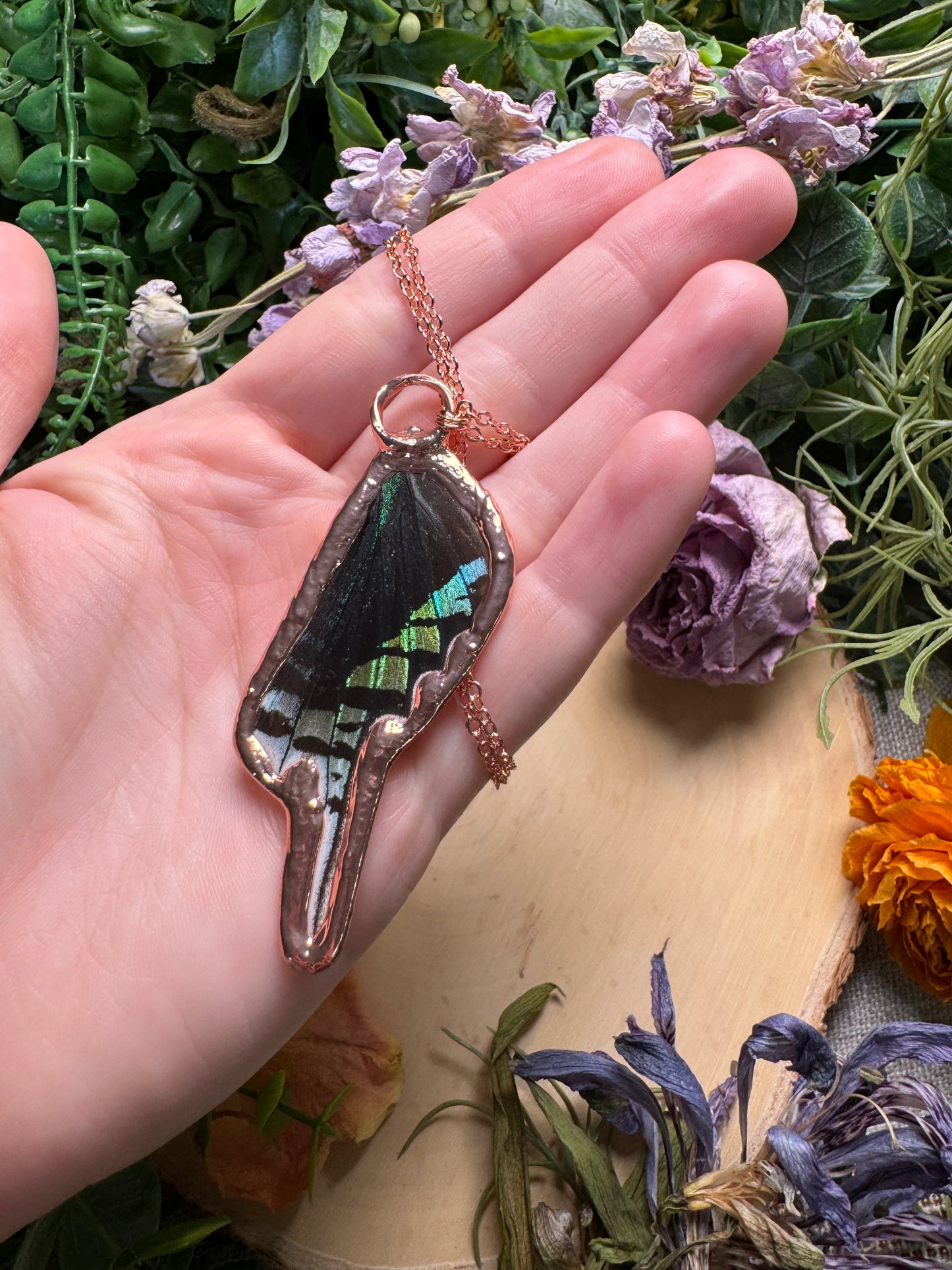 Opal and Butterfly Wing Necklace